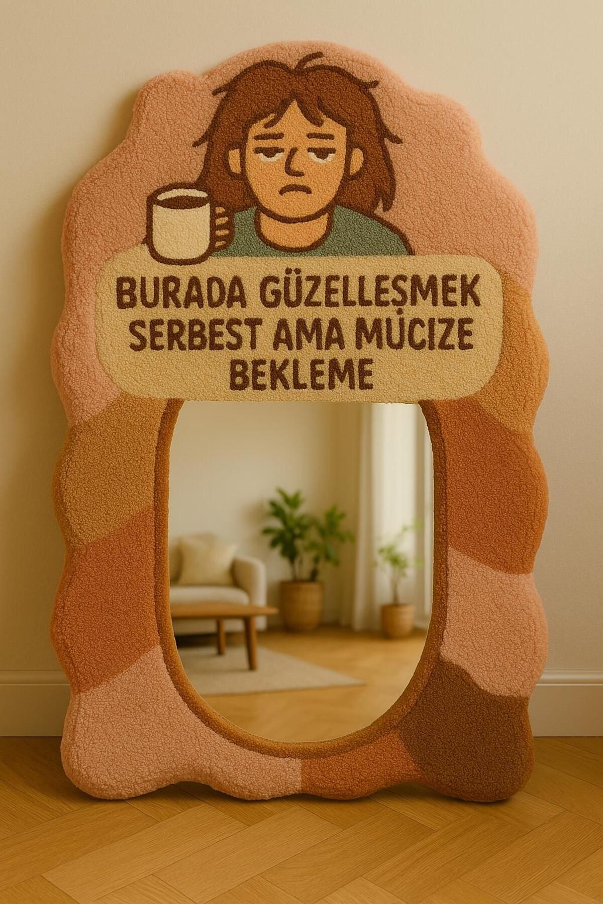 Afro Dekorasyon Tufting Ayna , Tasarım Ayna , Hediyelik Dekor Ayna ,Bohem Retro Ayna