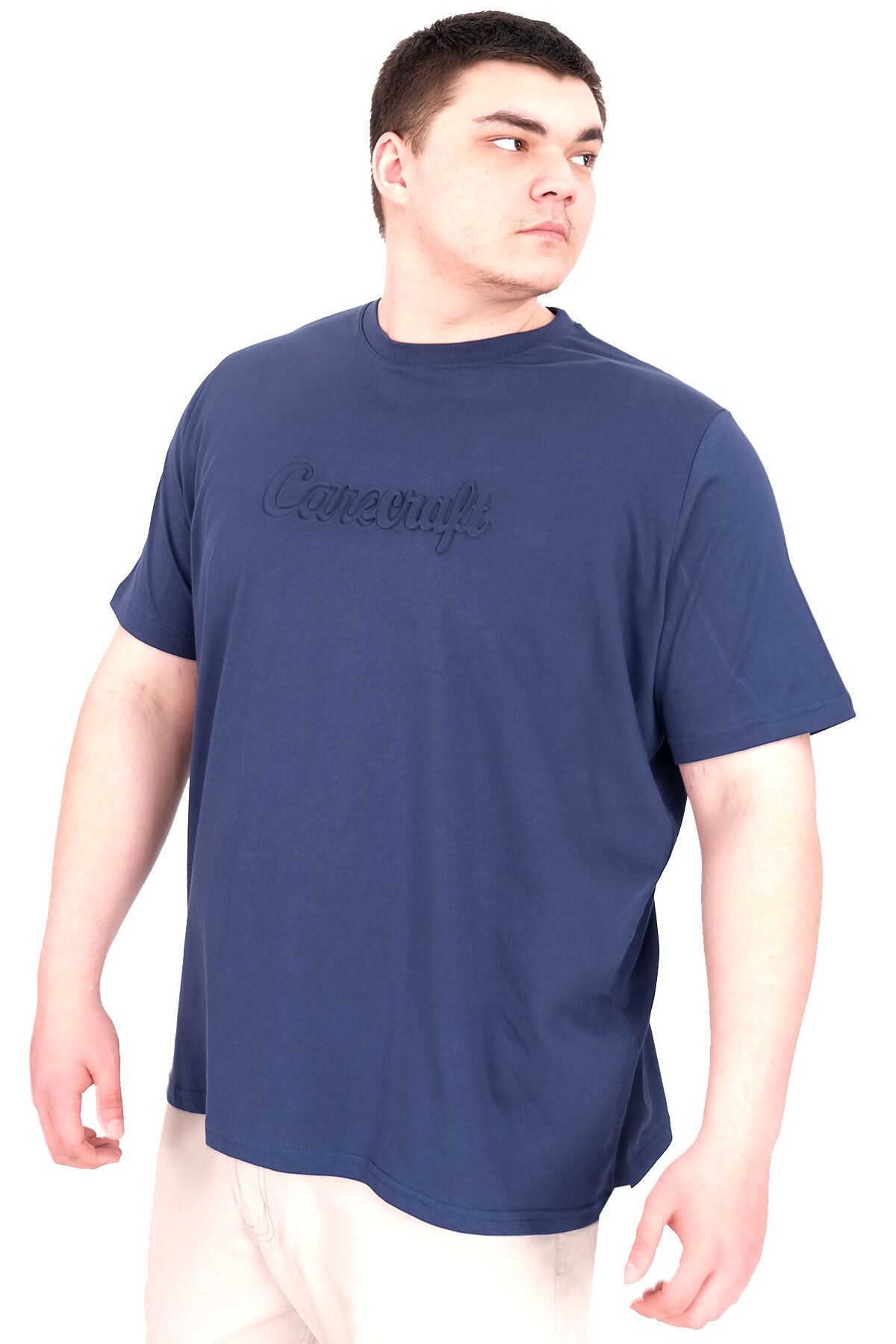 ModeXL Mode XL Büyük Beden Erkek T-Shirt Bisiklet Yaka Craft U25016 Indigo