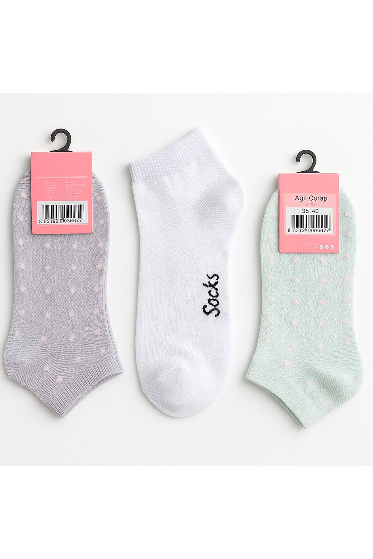 Pulli Collection Pastel Renkli Pamuklu Kadın Çorap Seti (3'lü Paket)