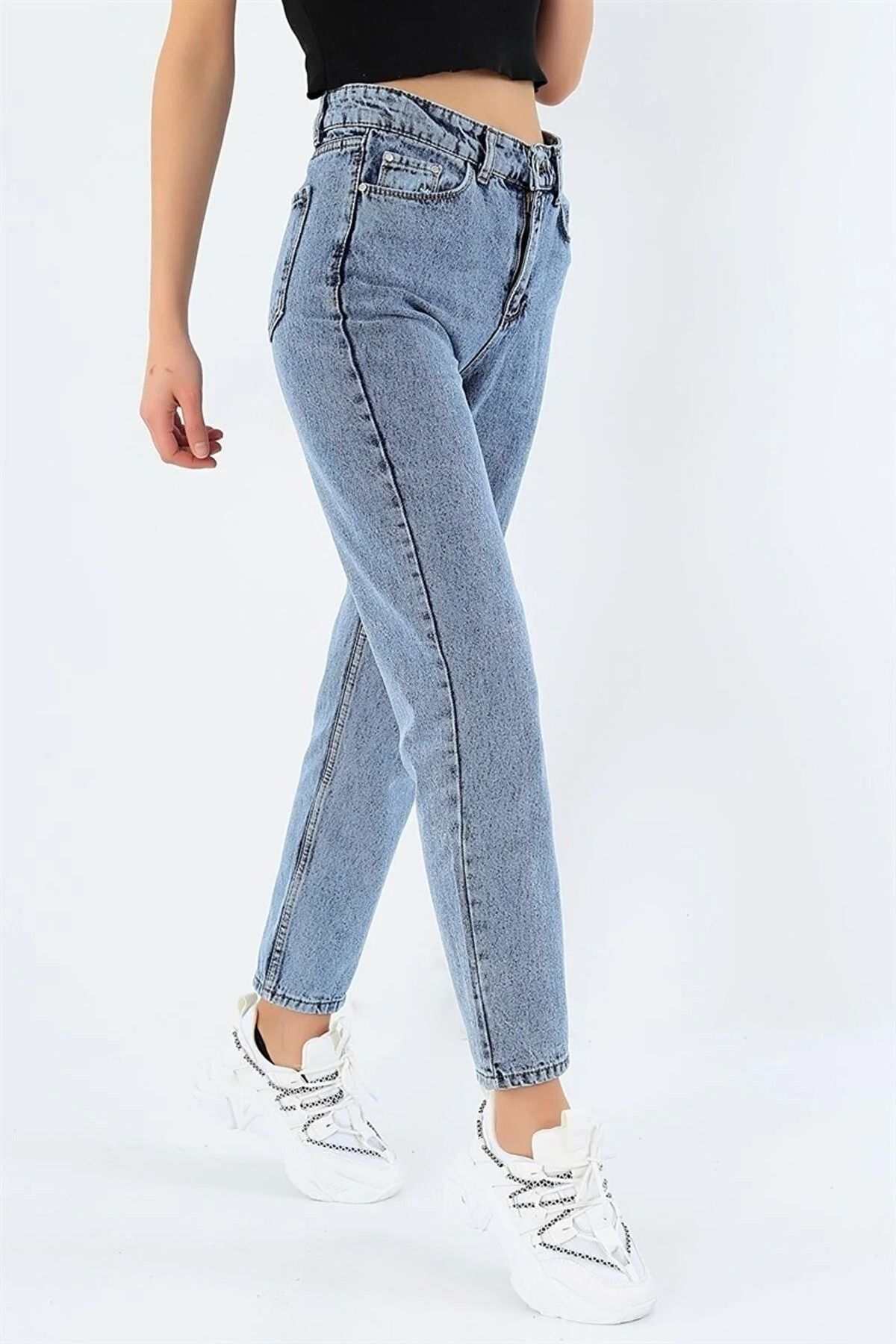 WODDİ Duryn Jeans Mom Kar Kadın Mom Mavi Kar Mom Jean Rahat Kesim New-5