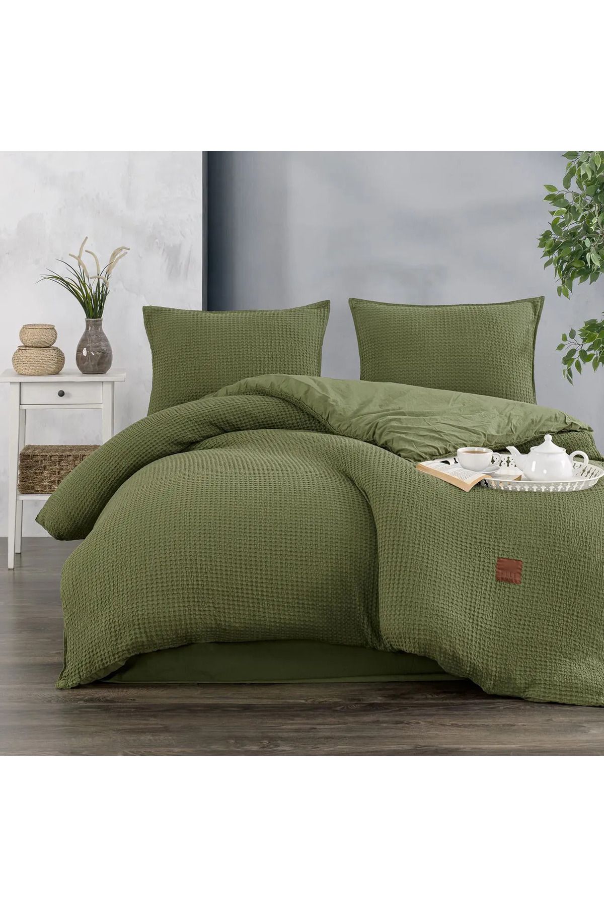 ELLE HOME Veronica Waffel Çift Kişilik Nevresim Takımı - Capulet Olive