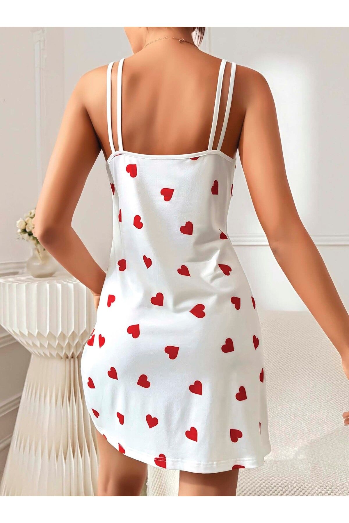 utsnstore BASKILI ASKILI KALP SEKSİ KADIN FANTEZİ GECELİK TAKIM