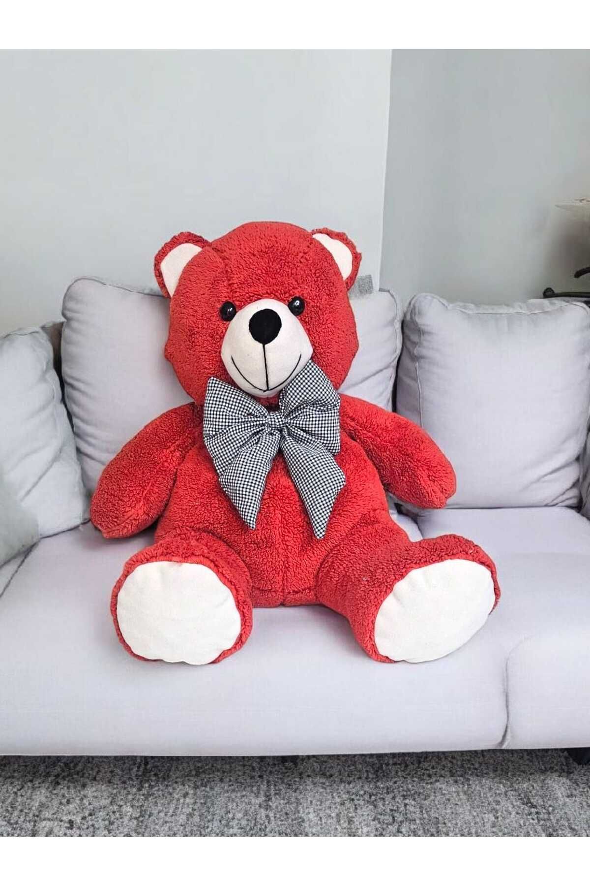Kids 80 Cm Kiremit Rengi Beyaz Pelus Ayı Oturan Ayıcık Uyku Arkadaşı Yastık