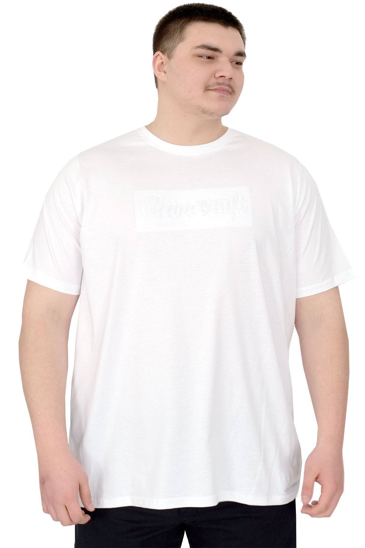 ModeXL Mode XL Büyük Beden Erkek T-Shirt Bisiklet Yaka Craft U25016 Beyaz