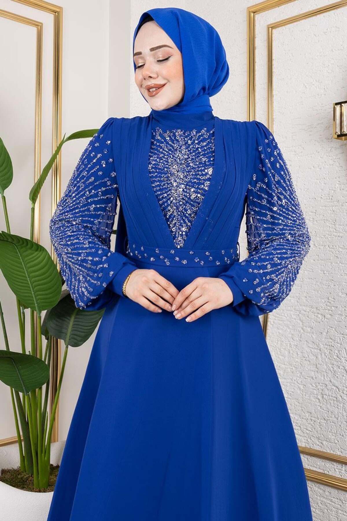 Mec Fashion Taş İşlemeli Şifon Abiye