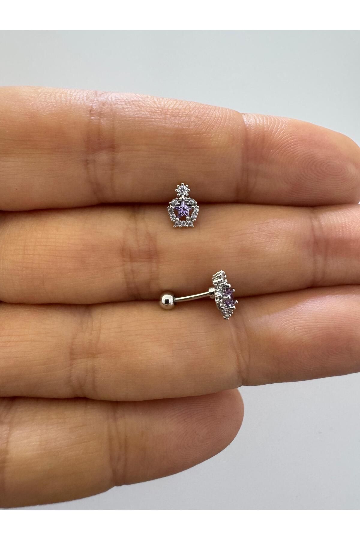 Arescollection 1 adet zirkon taşlı helix tragus lobe uyumlu piercing küpe
