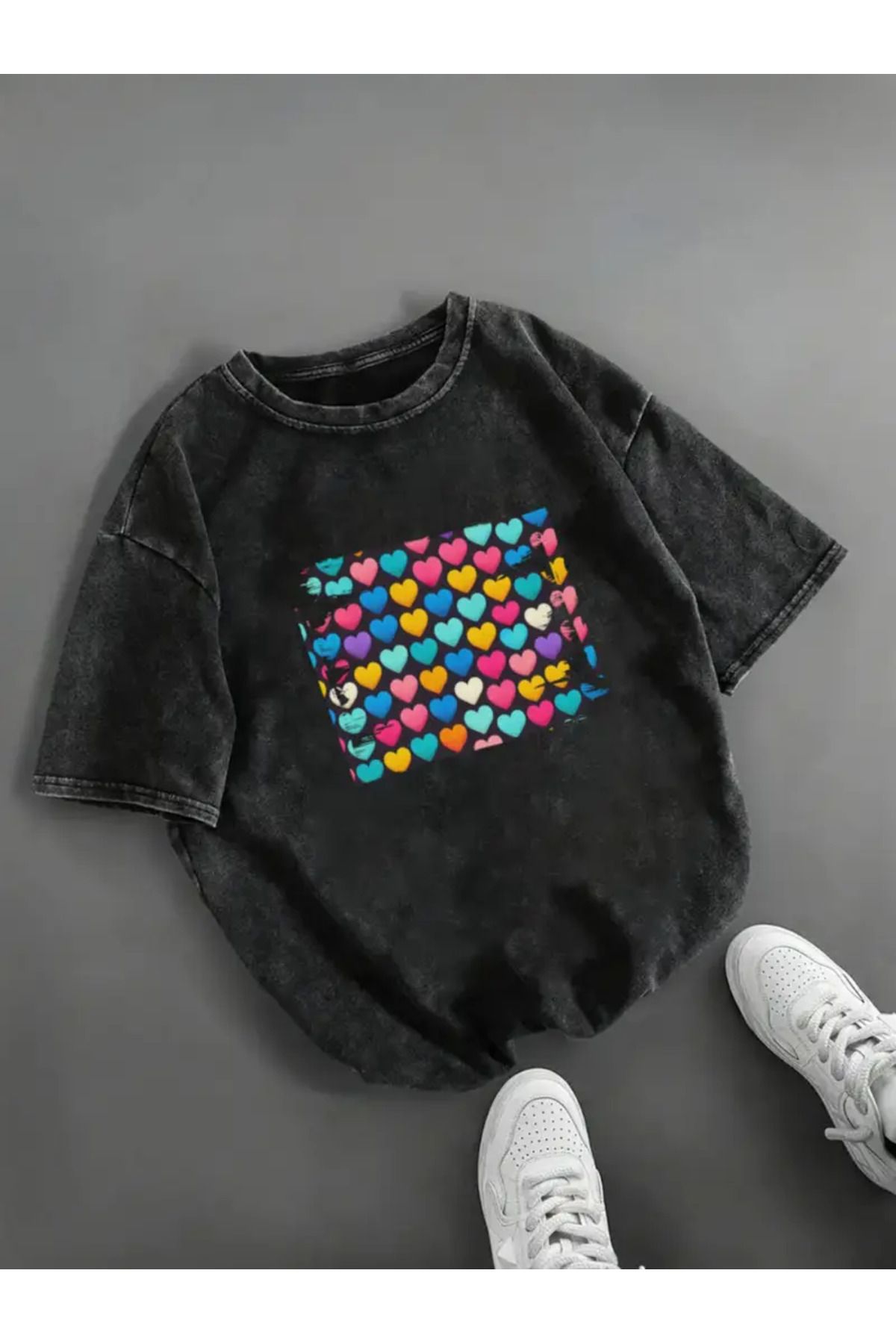 LUNAVISTA Batik Kalp Baskılı Bisiklet Yaka Kısa Kol T-shirt