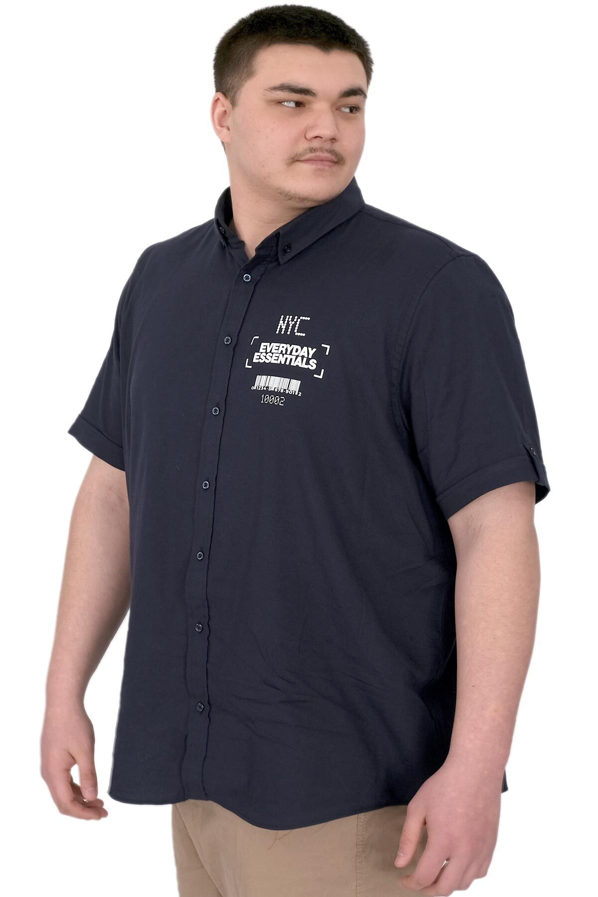 ModeXL Mode XL Büyük Beden Erkek Gabardin Gömlek Everyday Essentials U25602 Siyah görsel 5