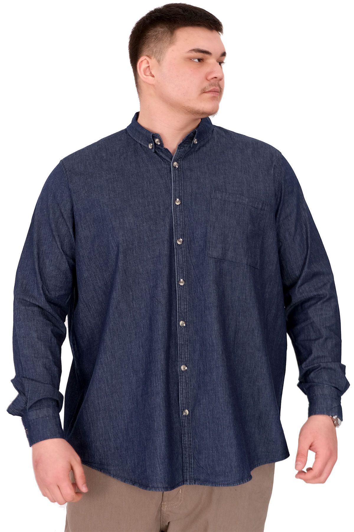 ModeXL Mode XL Büyük Beden Erkek Uzun Kol Kot Gömlek U24391 Lacivert