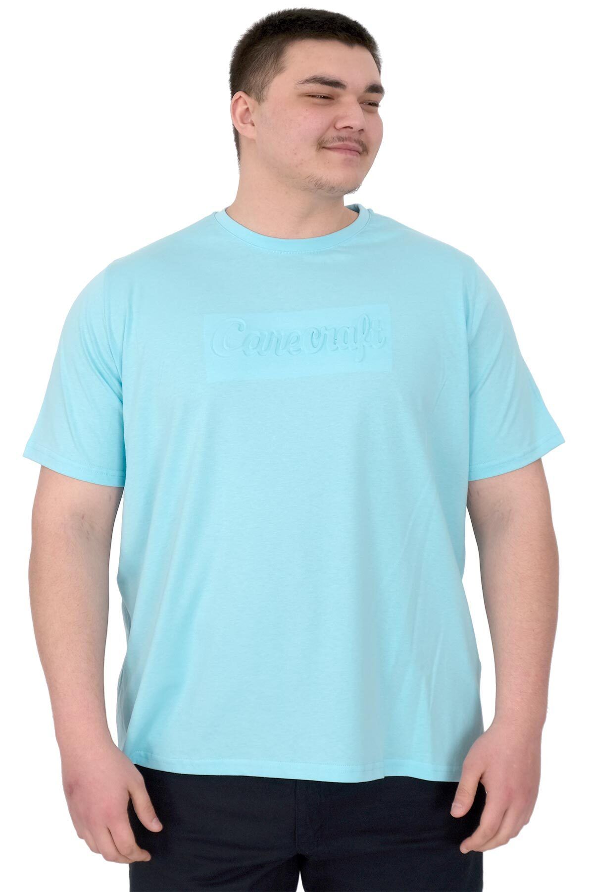 ModeXL Mode XL Büyük Beden Erkek T-Shirt Bisiklet Yaka Craft U25016 Turkuaz