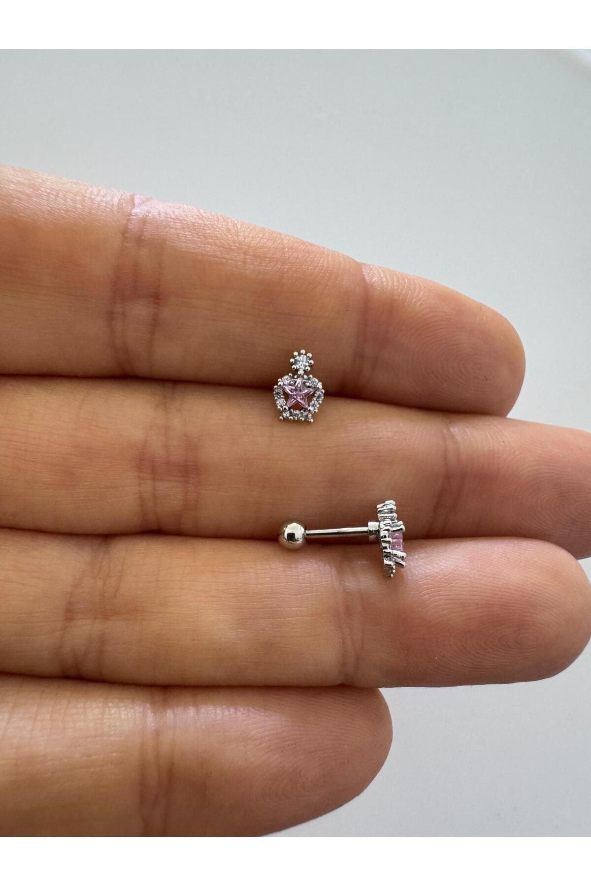 Arescollection 1 adet zirkon taşlı helix tragus lobe uyumlu piercing küpe