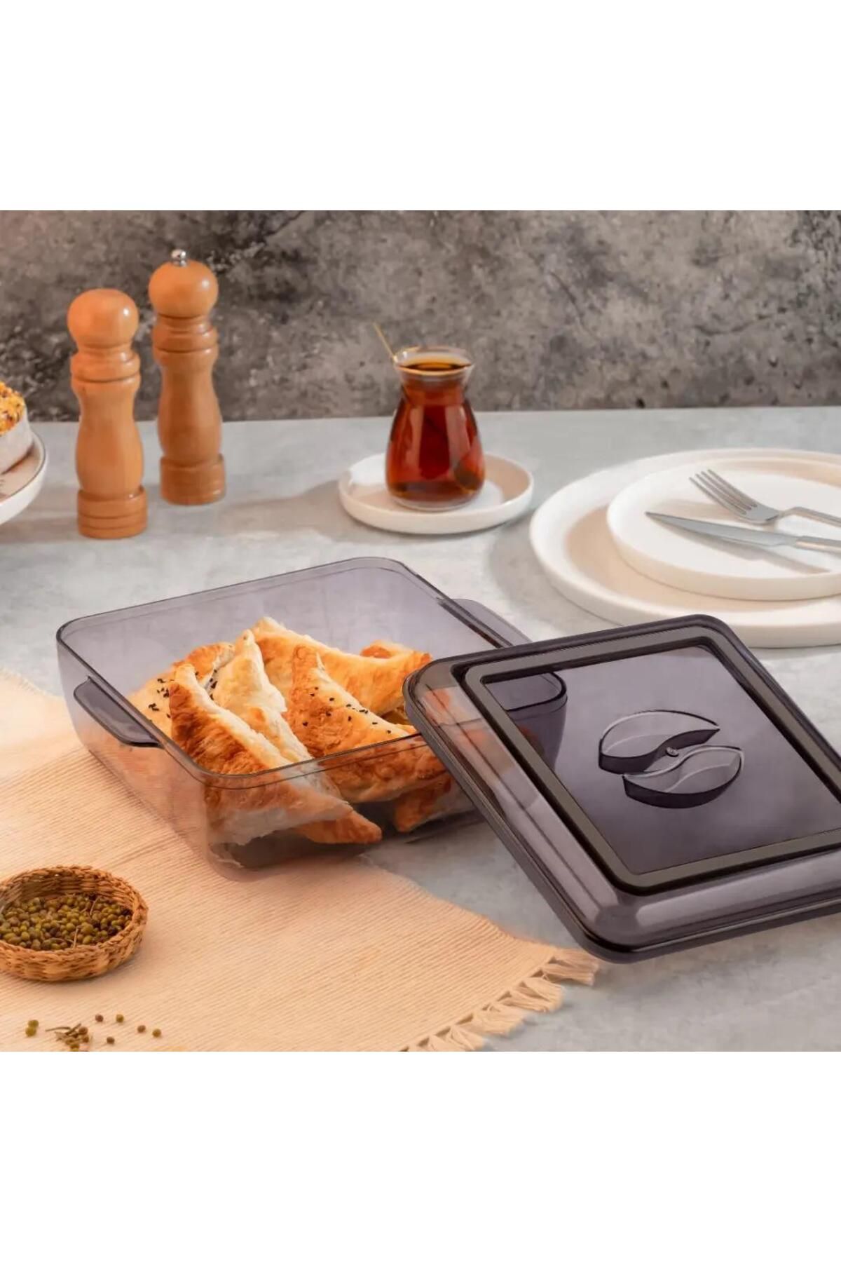 Crystal Ware Kapaklı 2 lt Kare Contalı Saklama Kabı Antrasit