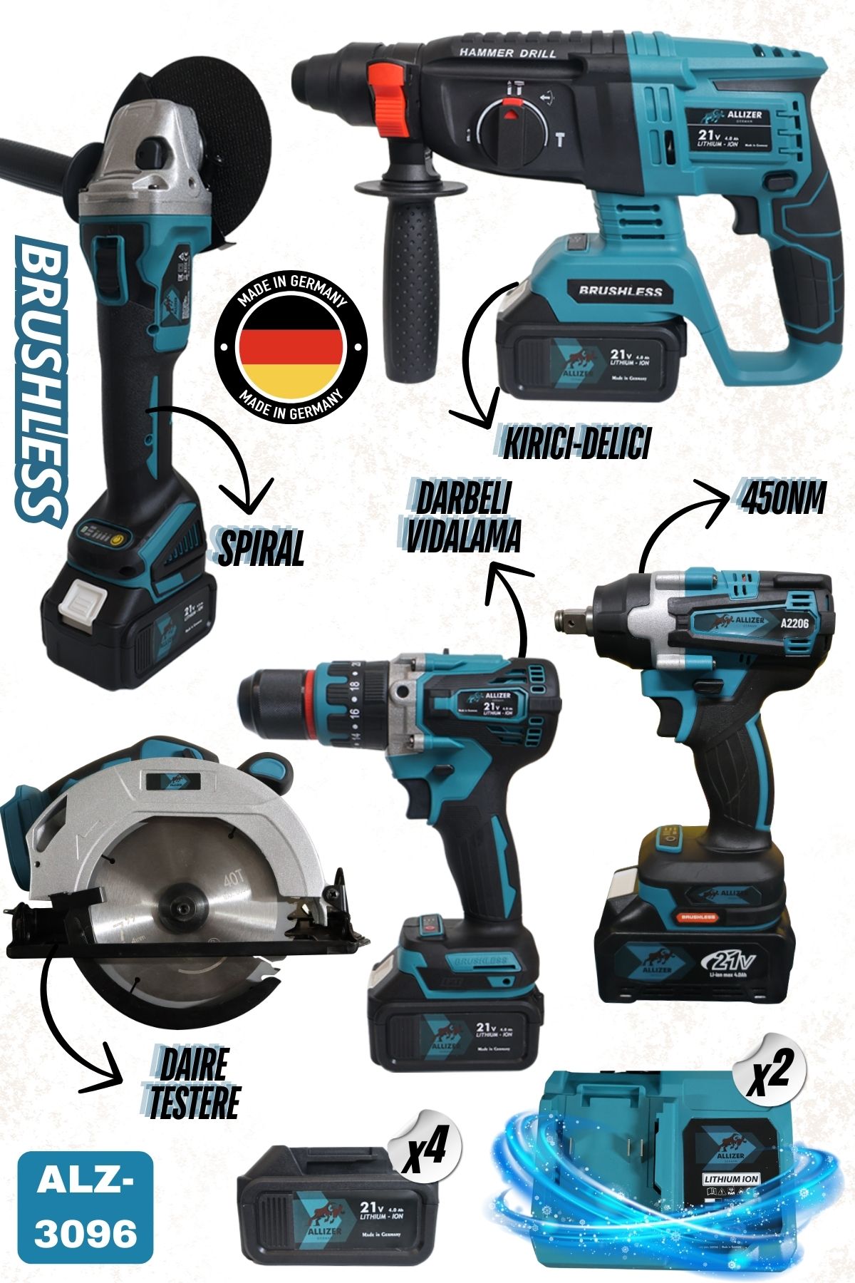 ALLİZER GERMAN ALLİZER 5 Lİ SET (4 LÜ SET MAVİ+ DAİRE TESTERE (TEK MAKİNE) 185 MM)