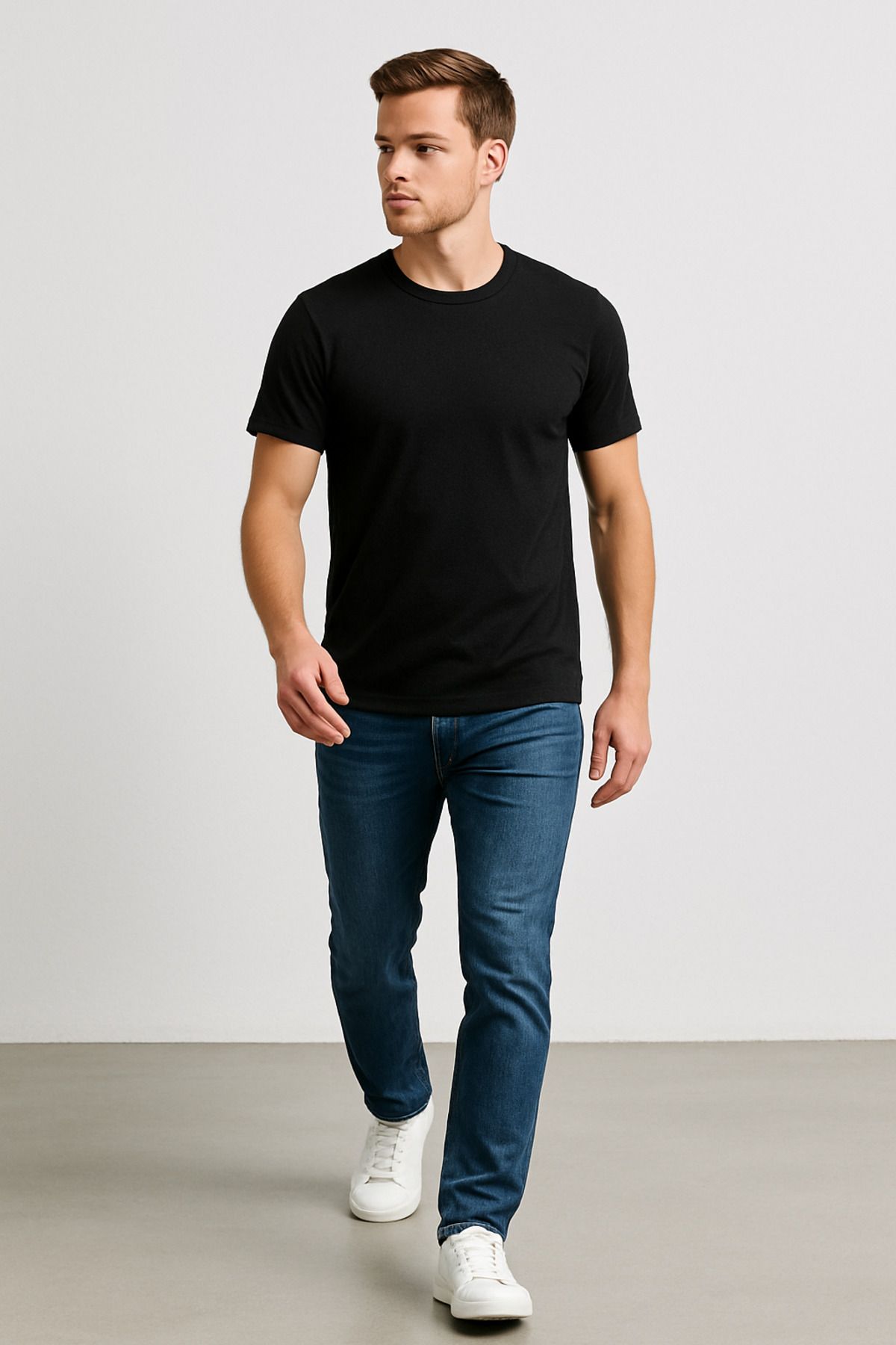 LeiraGYM Erkek Desenli Siyah T-Shirt - Rahat Kesim Basic Model