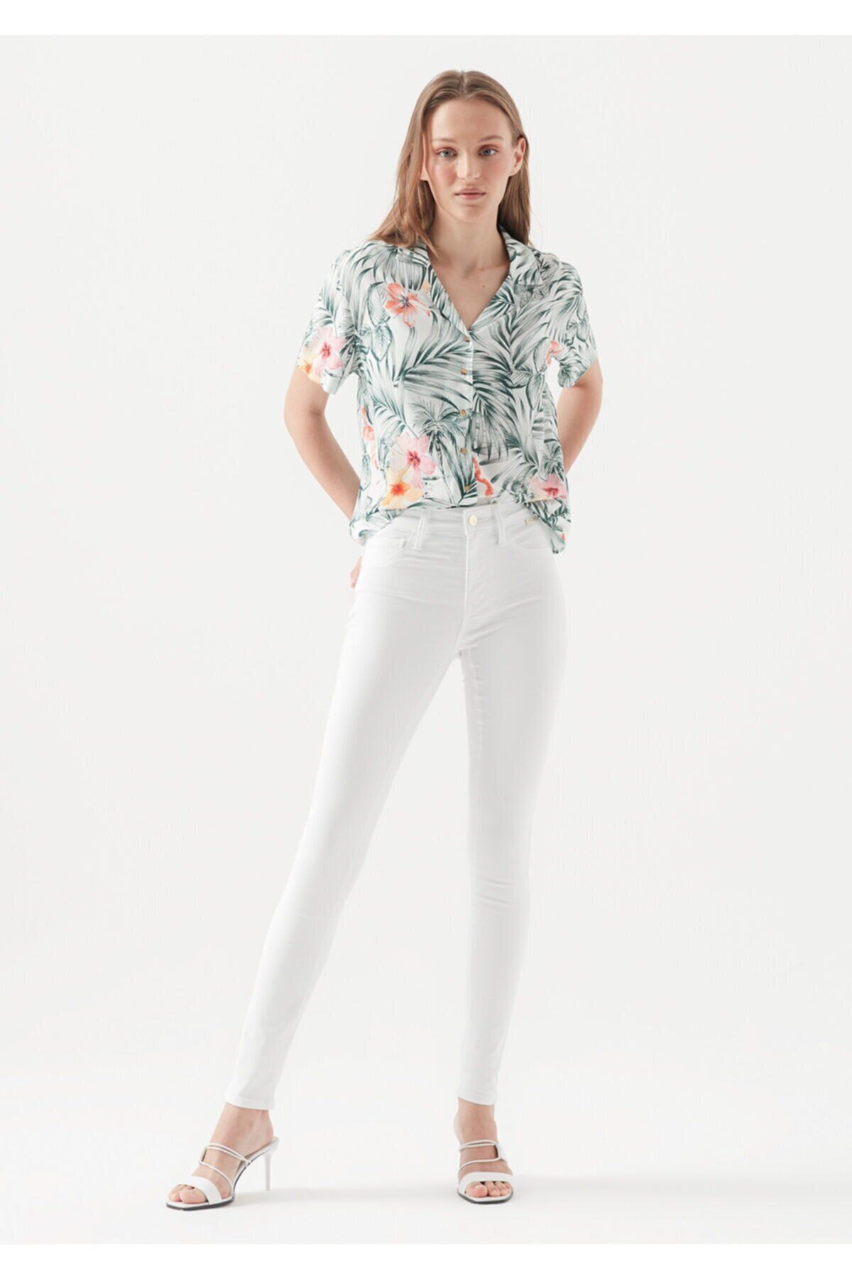 WODDİ Duryn Bahar Beyaz Skinny Kadın Skinny Dar Paça Comfort Likralı Jeans Kot Pantolon-3