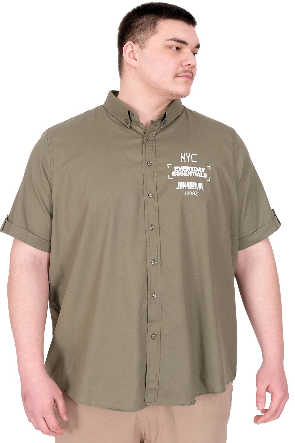 ModeXL Mode XL Büyük Beden Erkek Gabardin Gömlek Everyday Essentials U25602 Haki
