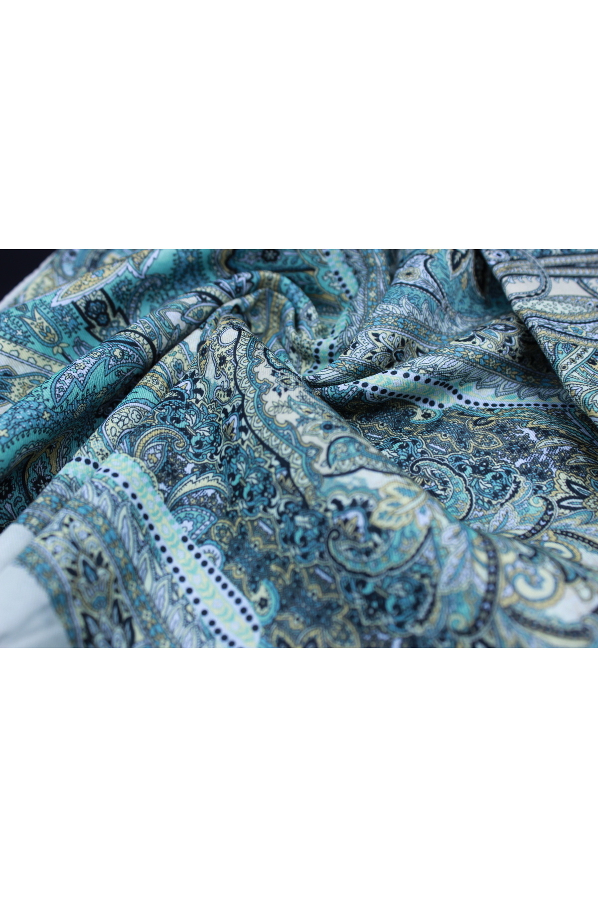 ALREMİYA-Ethnic Pattern Cotton Shawl Yellow Turquoise 1