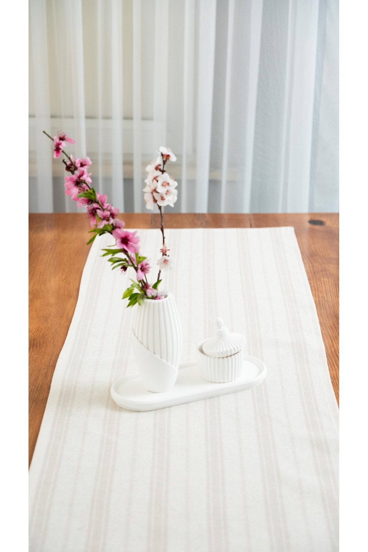 Bohemian Runner | Brown Striped Linen Runner 40 X 110cm