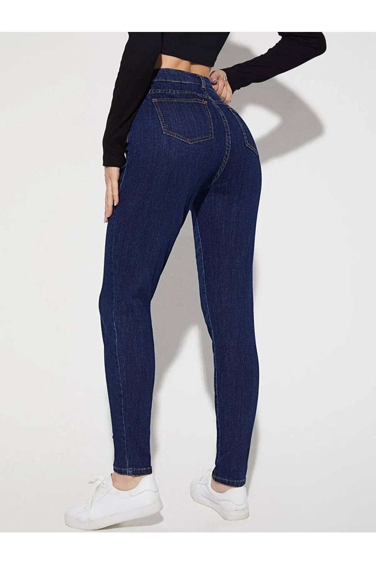 WODDİ Duryn Sara Kadın Lacivert Skinny Dar Paça Likralı Jeans Kot Pantolon New-2