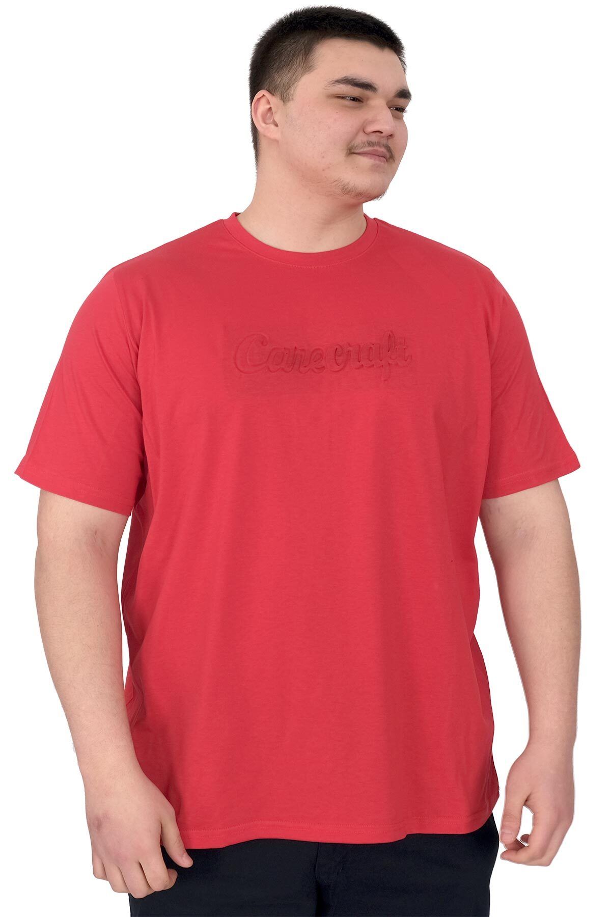 ModeXL Mode XL Büyük Beden Erkek T-Shirt Bisiklet Yaka Craft U25016 Kırmızı