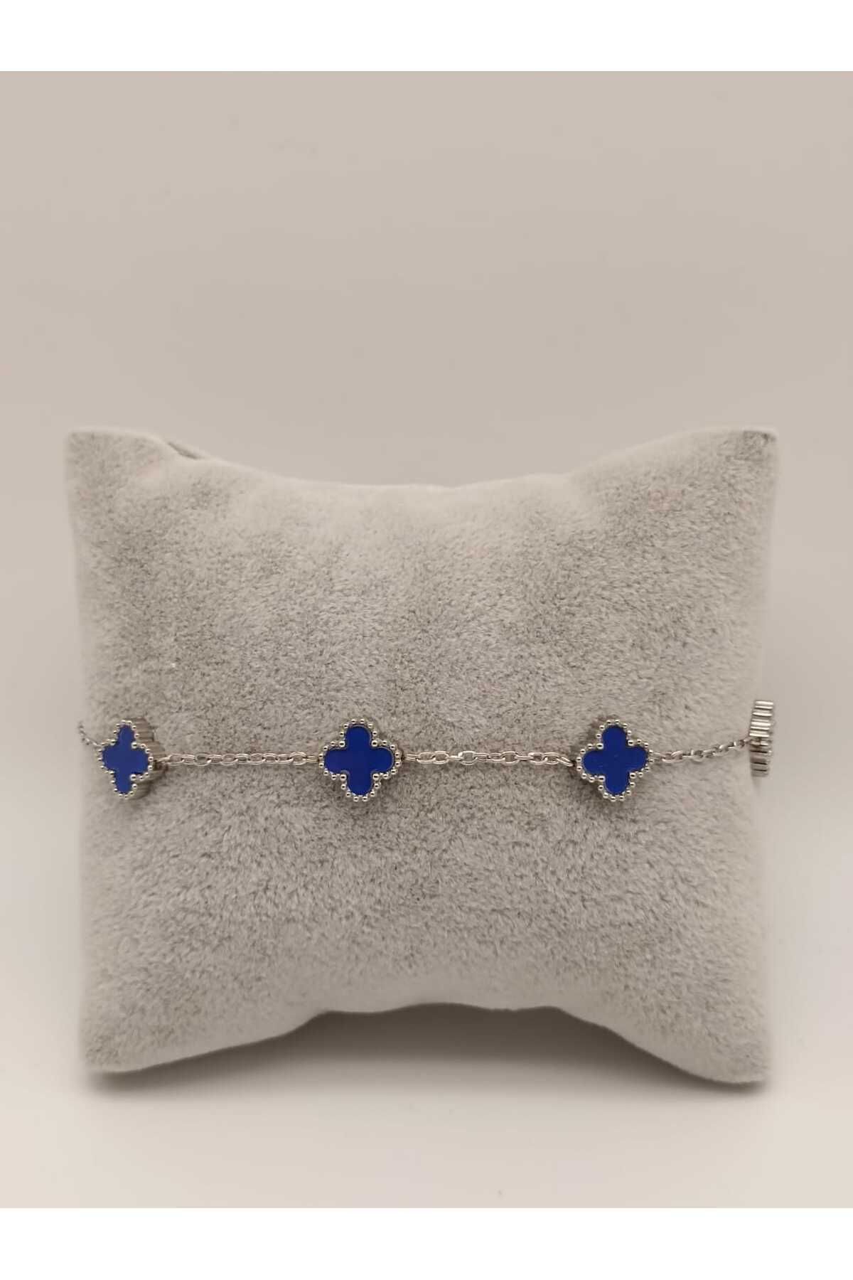 TLSMACCESORIES ÇELİK MAVİ YONCA BİLEKLİK SILVER