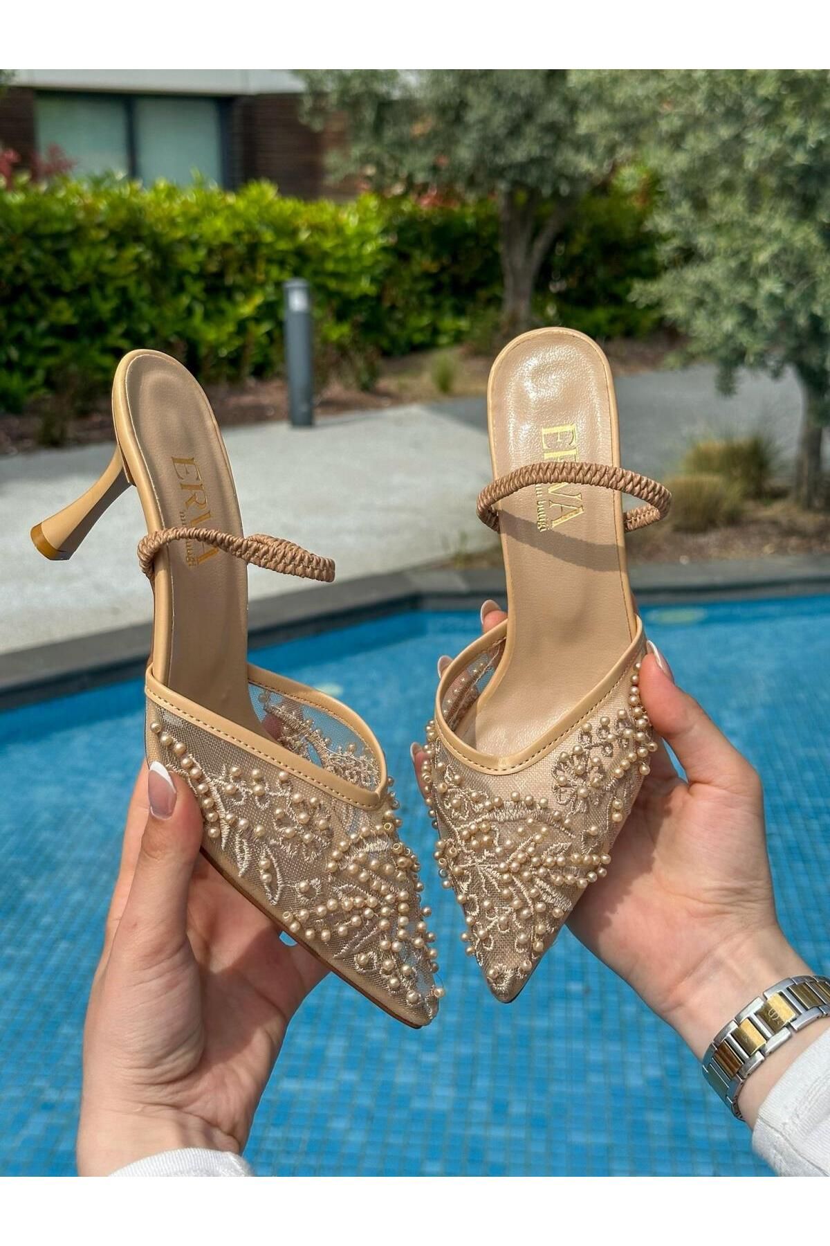 ERVANIN BUTİĞİ Nude (Seal) İnci Detay Kadın Stiletto