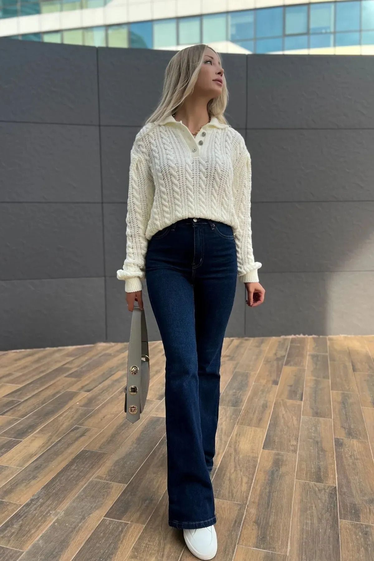 WODDİ Duryn Jesica Kadın İspanyol Lacivert Jeans Koyu Mavi Kot Pantolon Rahat Kesim-1