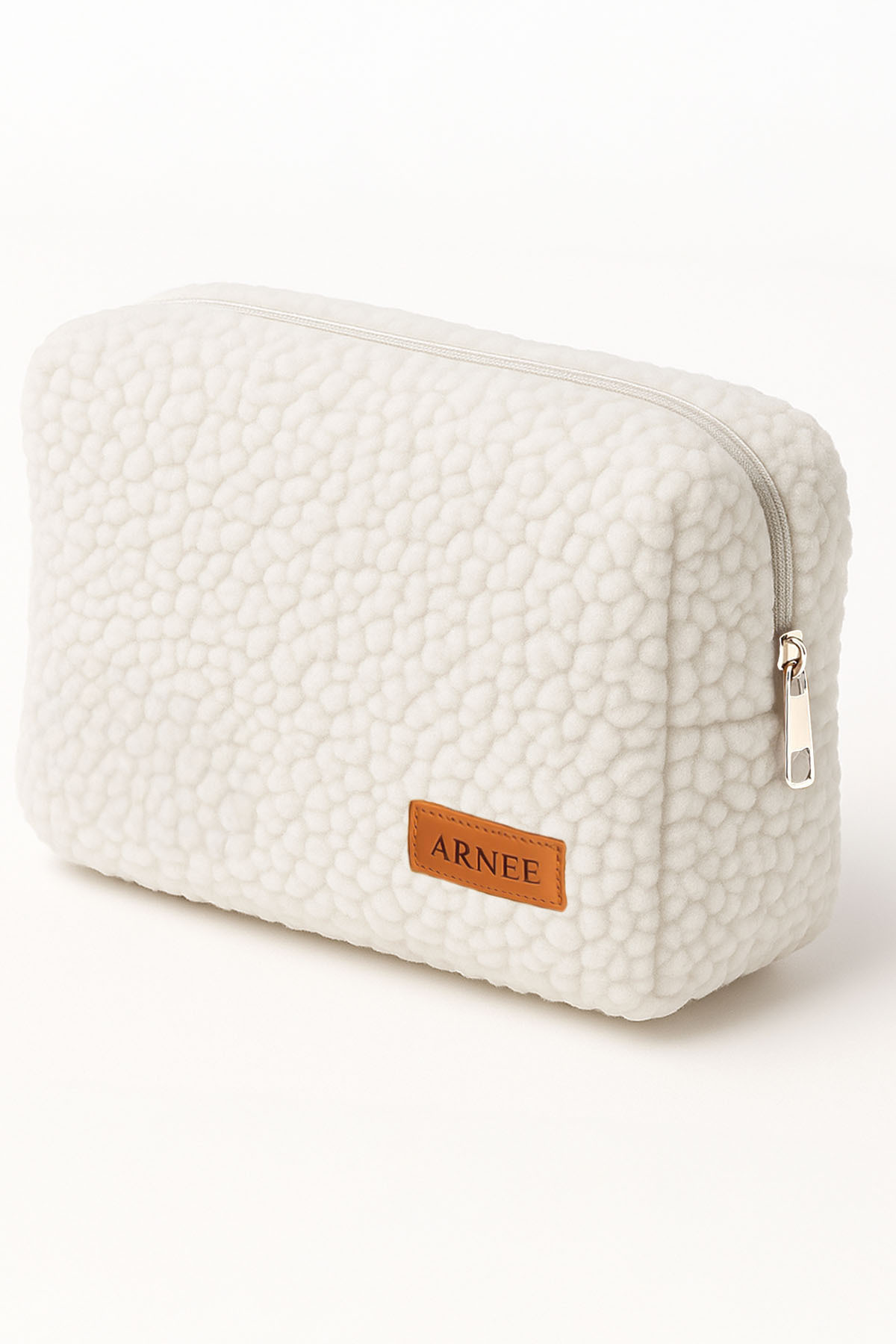 Arnee Beyaz Yumuşak Koyun Tüyü Peluş Makyaj Çantası Küçük Kozmetik Çantası