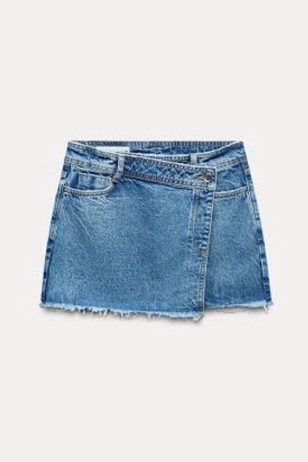 MENA GİYİM Denim kot etek mini boy saçaklı etek detay
