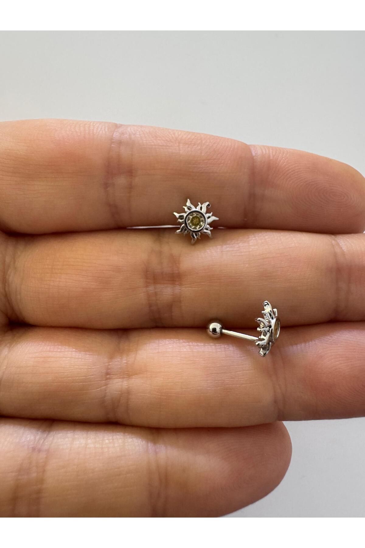 Arescollection 1 adet zirkon taşlı helix tragus lobe uyumlu piercing küpe