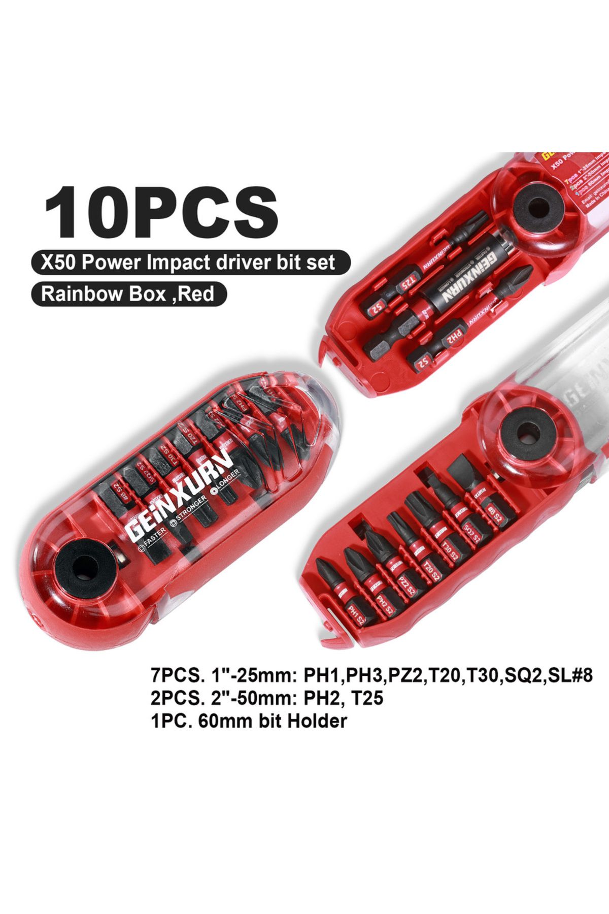 Choice-10PCS Geinxurn Impact Screwdriver Bits Set,10 Pcs Magnetic S2 Steel Multi Driver Bits with Storage M 1