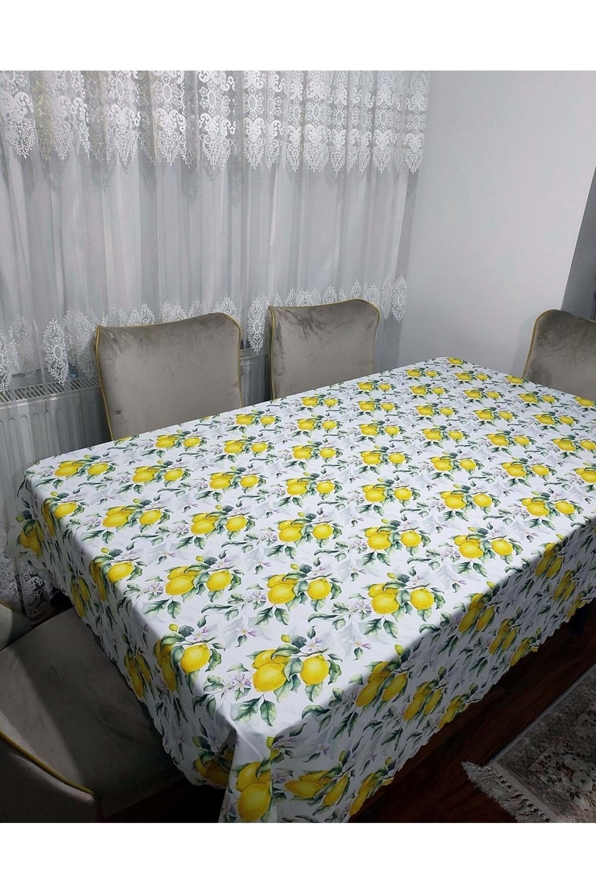 Mandaş 2 Adet Limon Desenli 3D Dikdörtgen Masa Örtüsü (160x200)