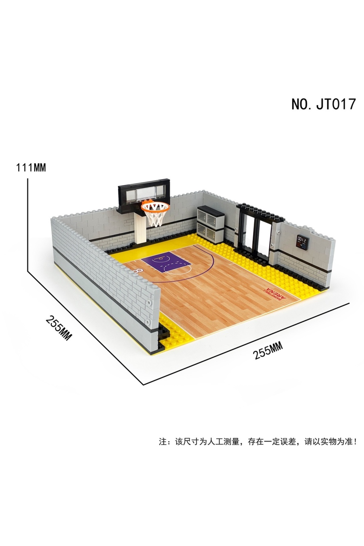 JT017 صحنه بسکتبال، اسباب‌بازی آموزشی کودکان، قطعات کوچک مونتاژشده، بلوک‌های ساختنی، توپ