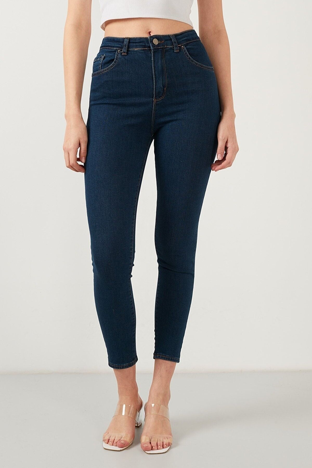 WODDİ Duryn Alaska Lacivert Dar Paça Likralı Yüksek Bel Koyu Mavi Skinny Jean Pantolon Yeni-1