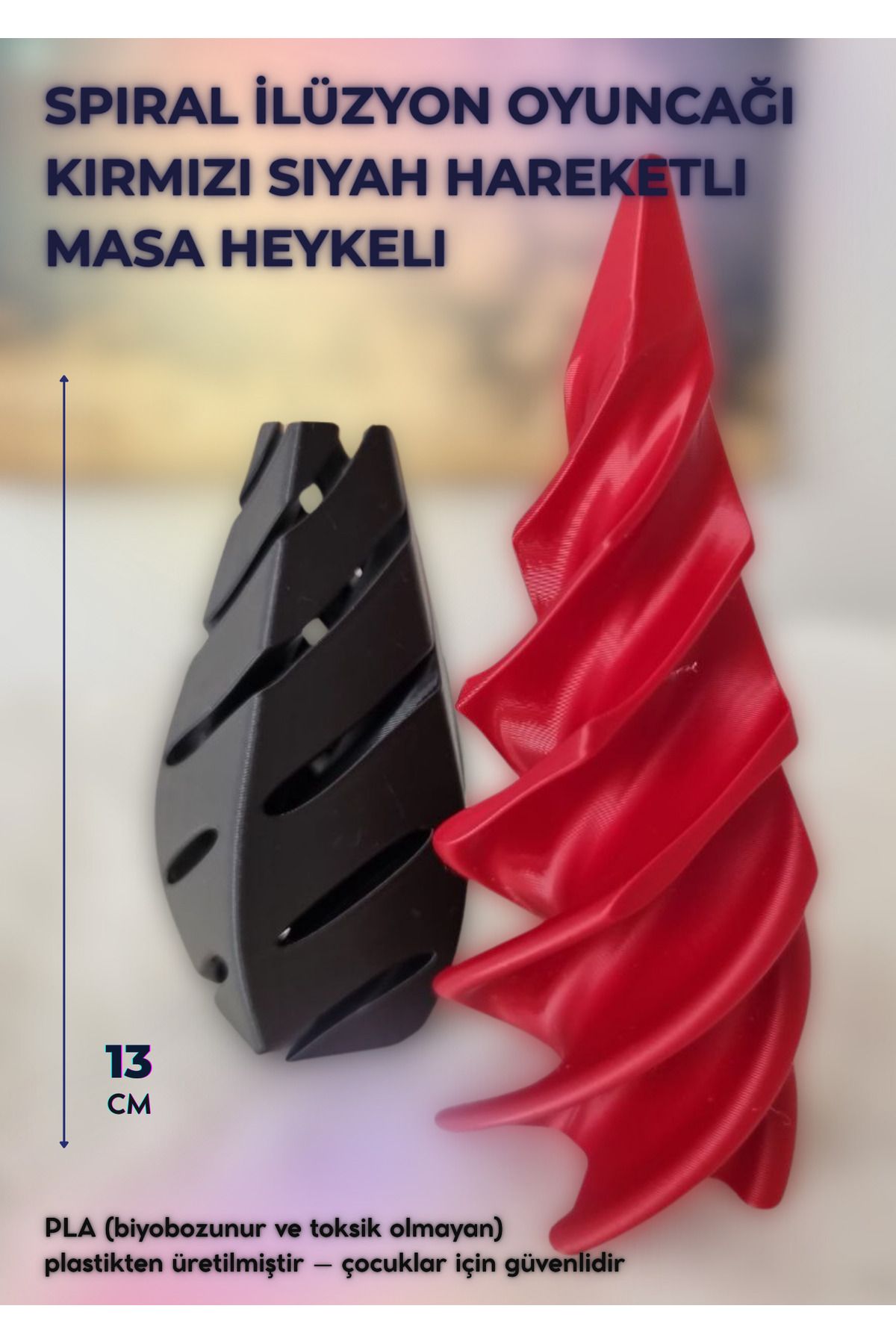 Store Spiral İlüzyon Oyuncağı – Kırmızı Siyah Hareketli Masa Heykeli (13 cm)