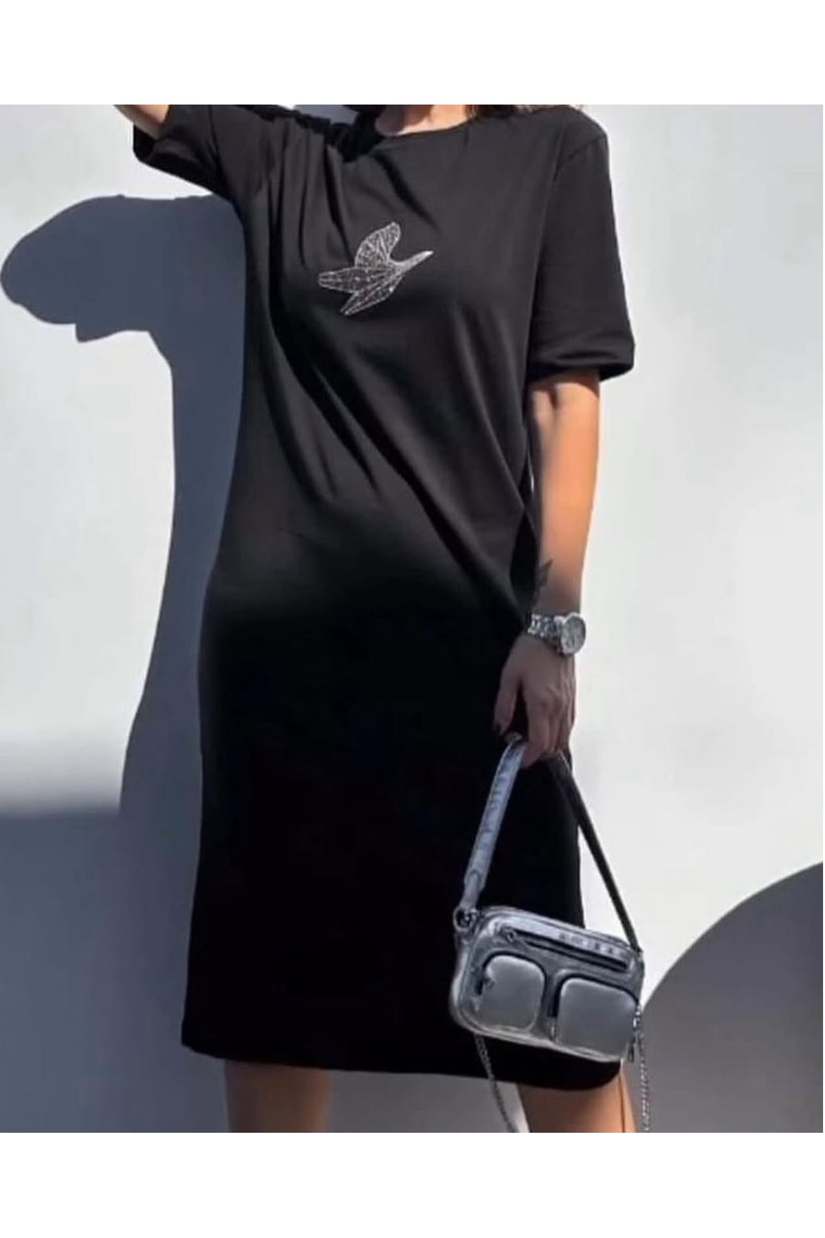 Butik TAŞ KUŞ BASKILI BASİC ELBİSE