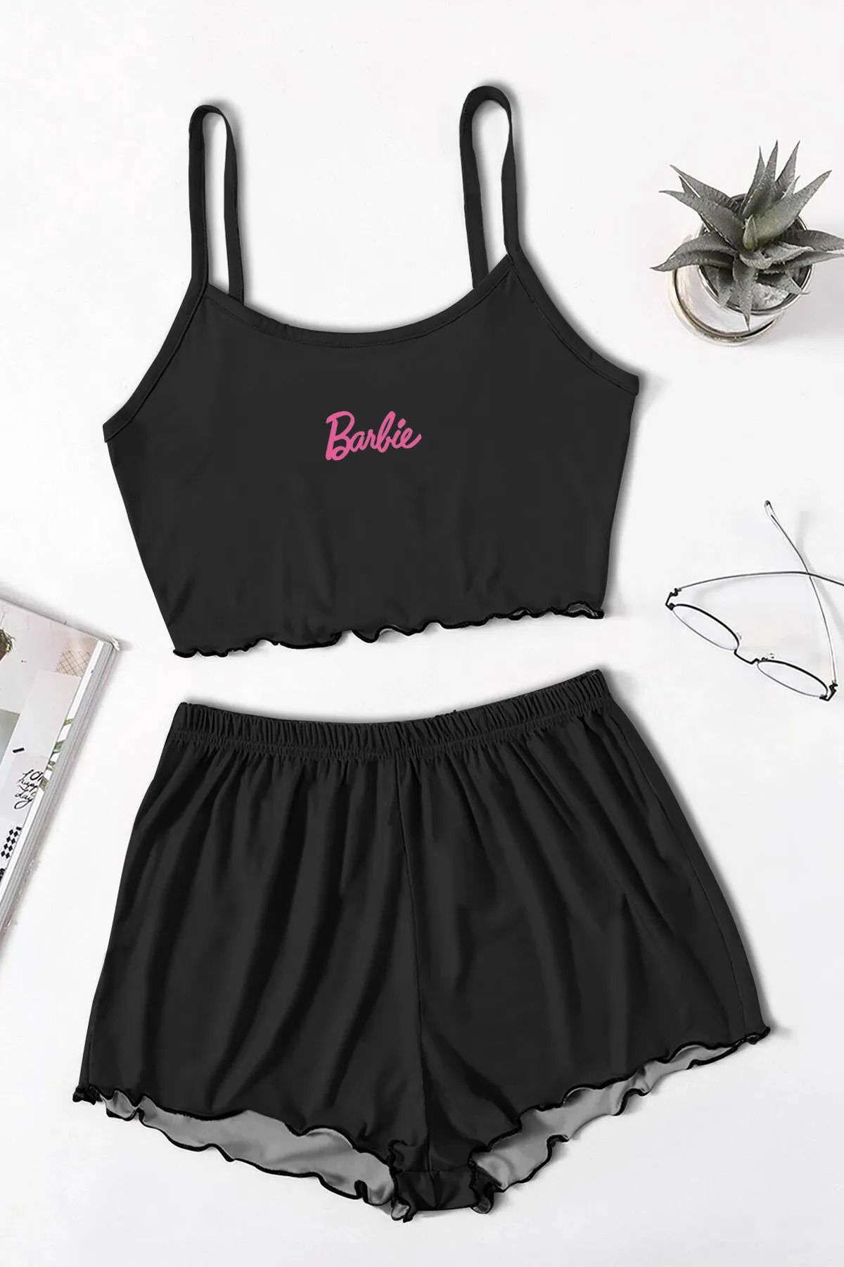 PEMBİŞ HOMEWEAR Blacked Pembe Barb. Askılı Şort Takımı