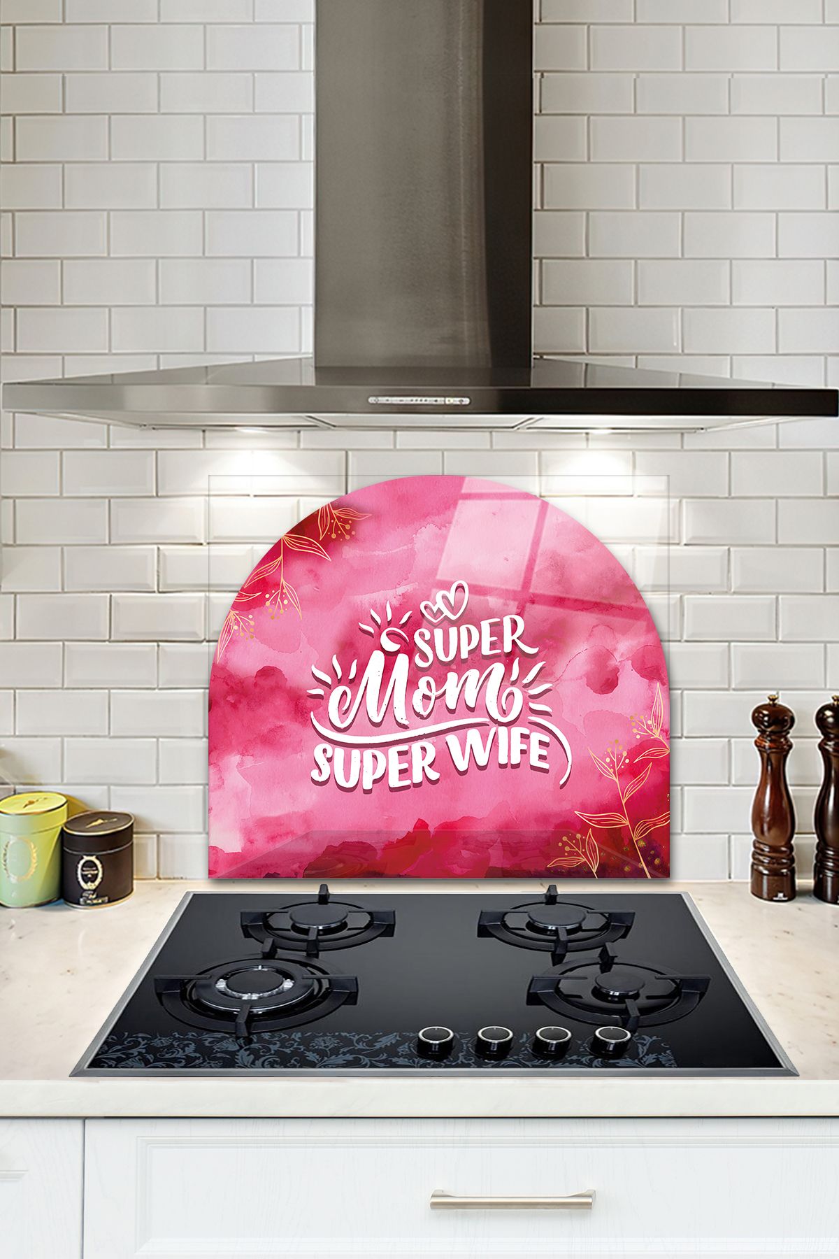 Decorita Cam Ocak Arkası Koruyucu | Oval Şekilli | Süper Annem | 52cm x 60cm