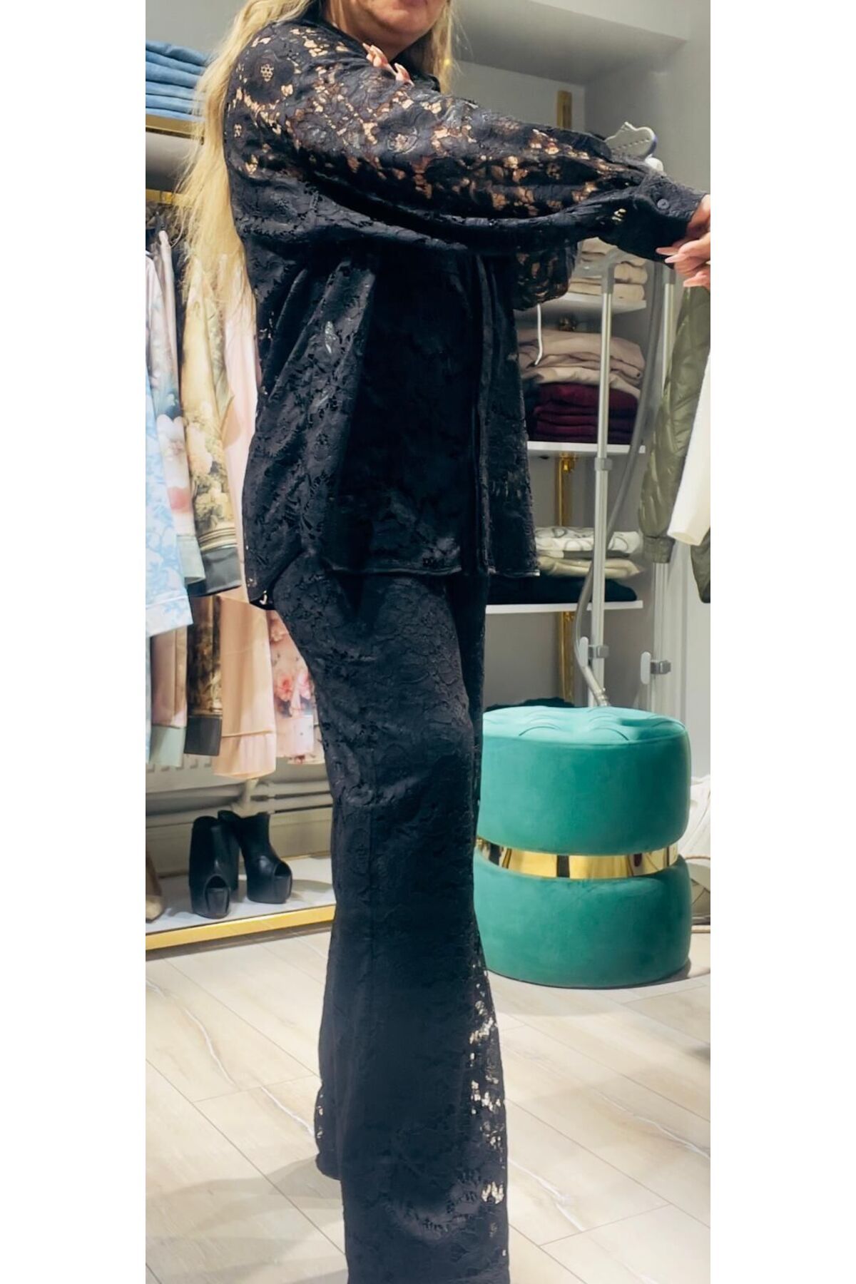 Lavin Güpürlü Siyah Pantalon Gömlek-40