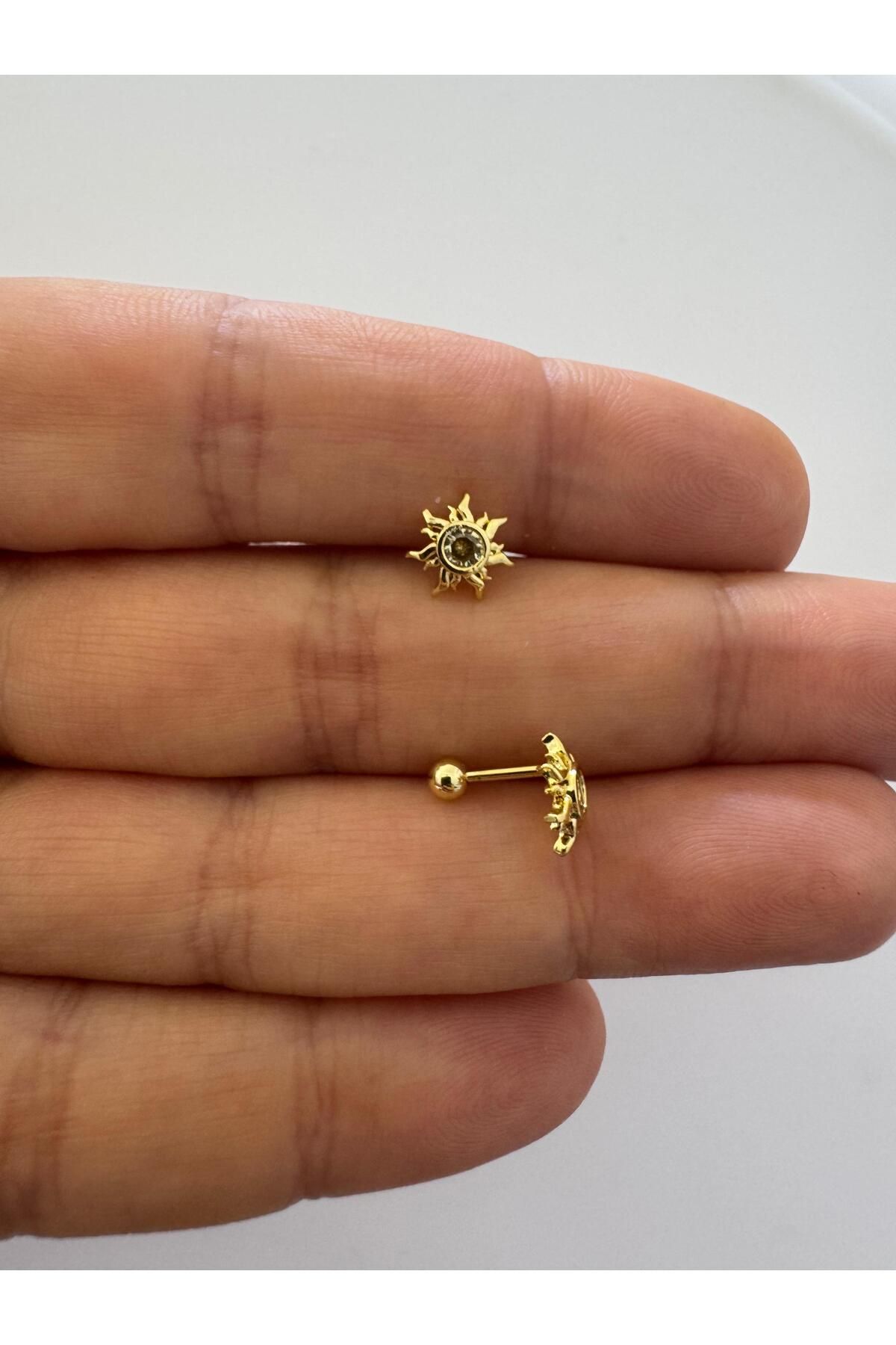 Arescollection 1 adet zirkon taşlı helix tragus lobe uyumlu piercing küpe