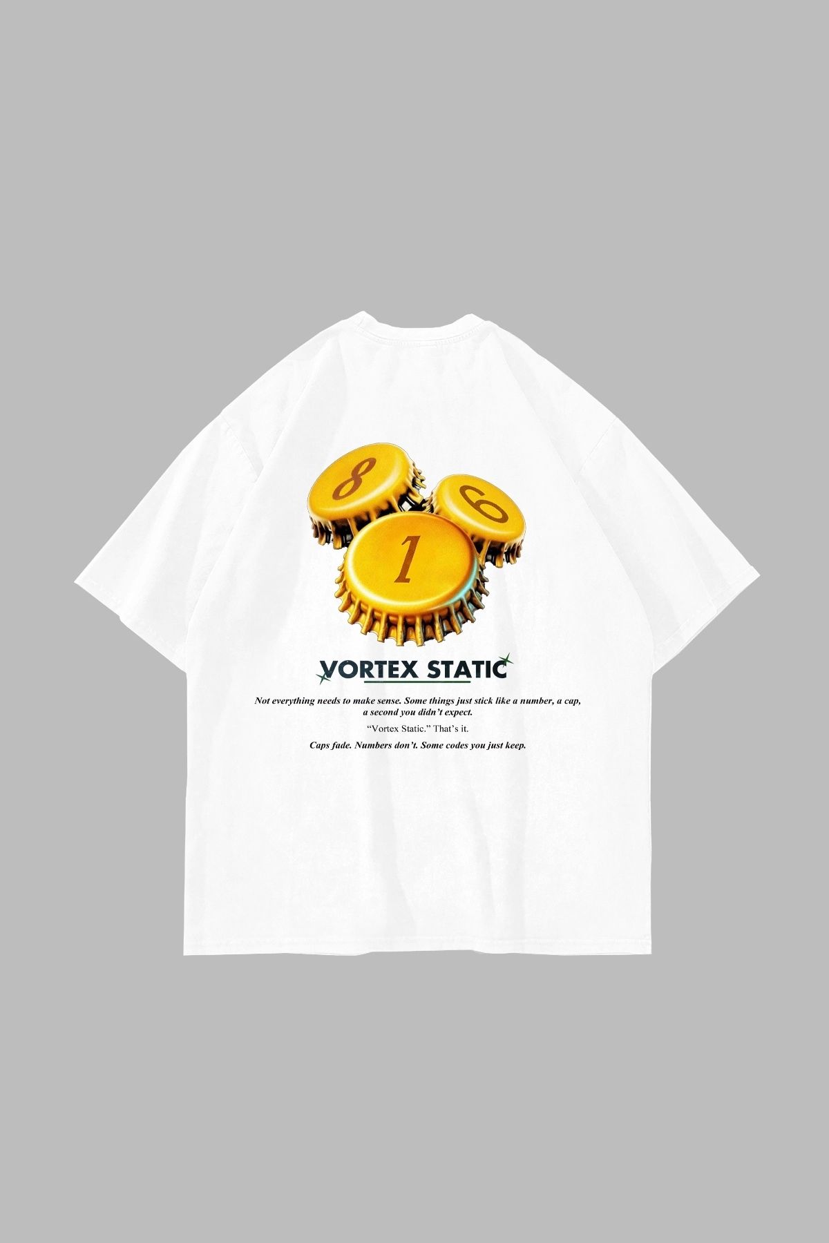 Sekizbiraltı Vortex Static Baskılı Oversize Unisex Beyaz Tshirt