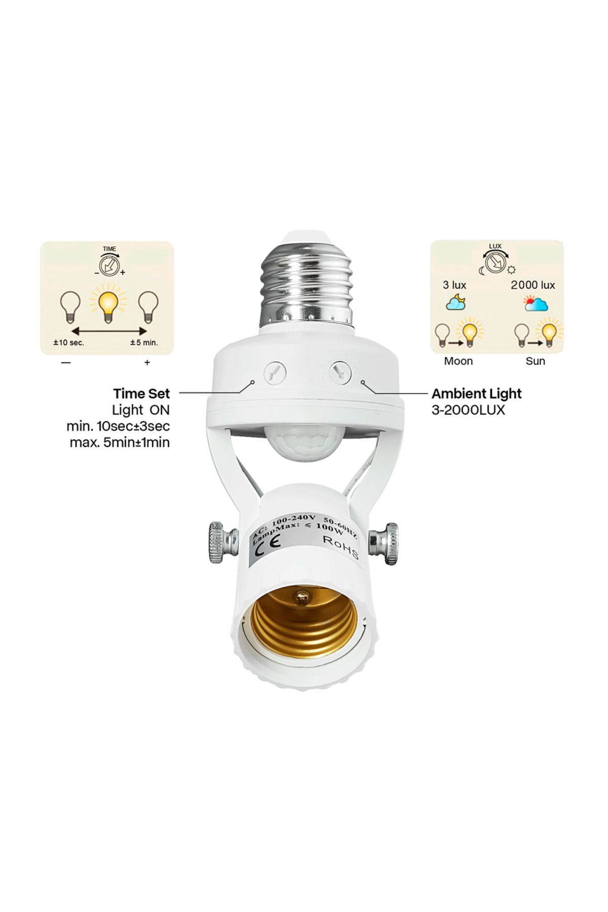 Choice-e27 E27 E26 PIR Motion Sensor lamps holder 110-240V Detector Base Light Switch With Light Control S 3