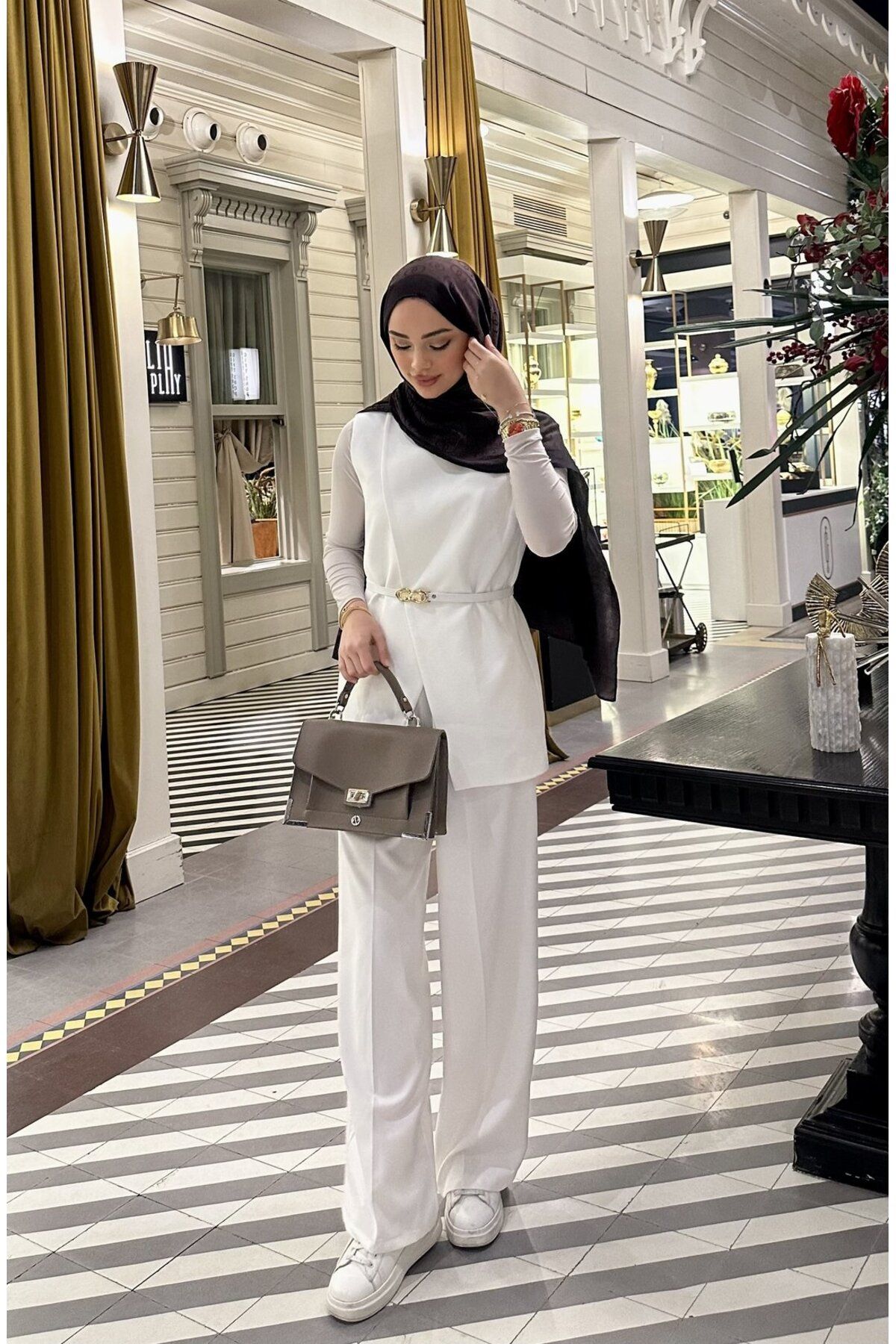 lurex moda Yelekli Pantolon Takım