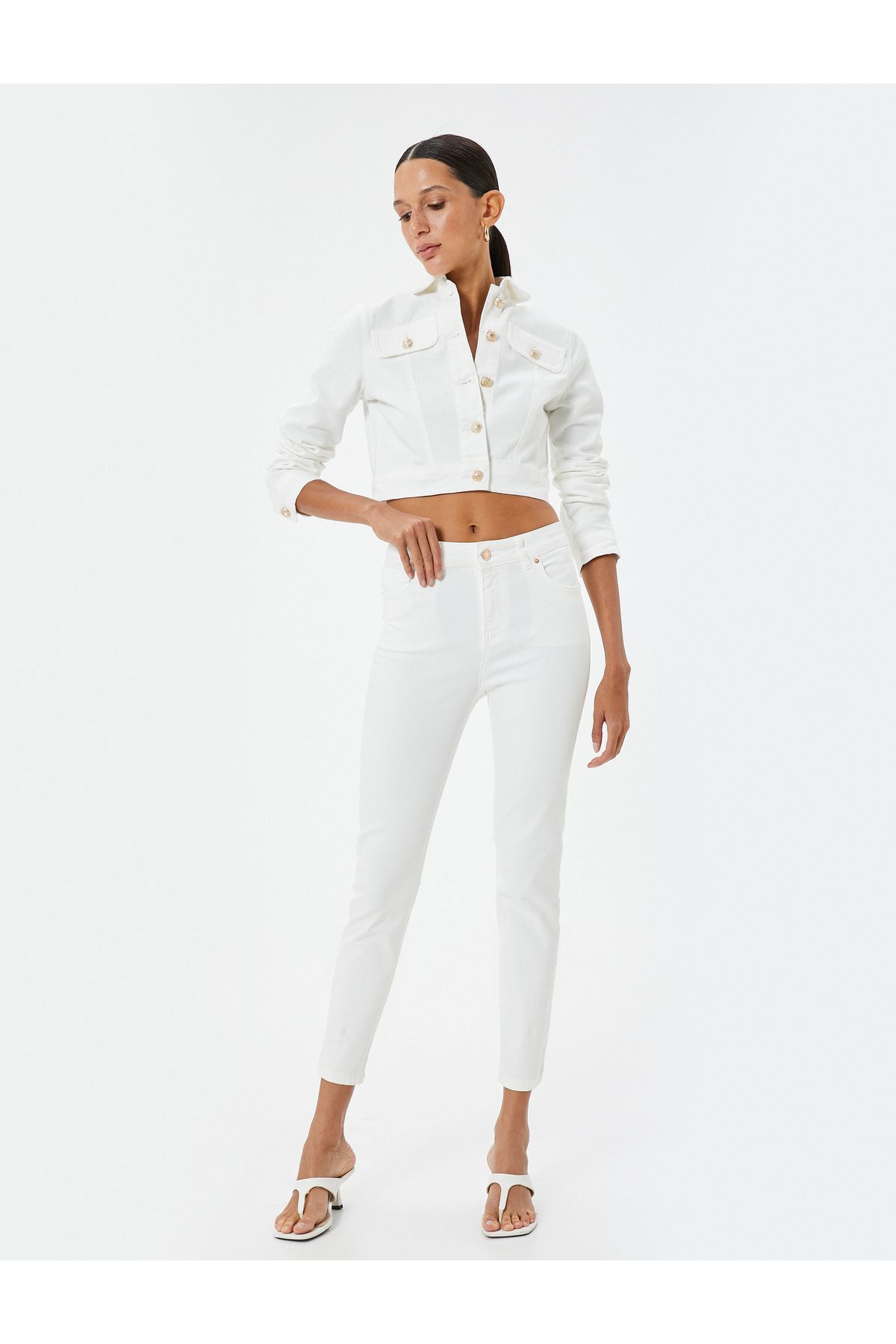 WODDİ Duryn Alaska Beyaz Dar Paça Likralı Yüksek Bel Skinny Jean Pantolon Yeni-6