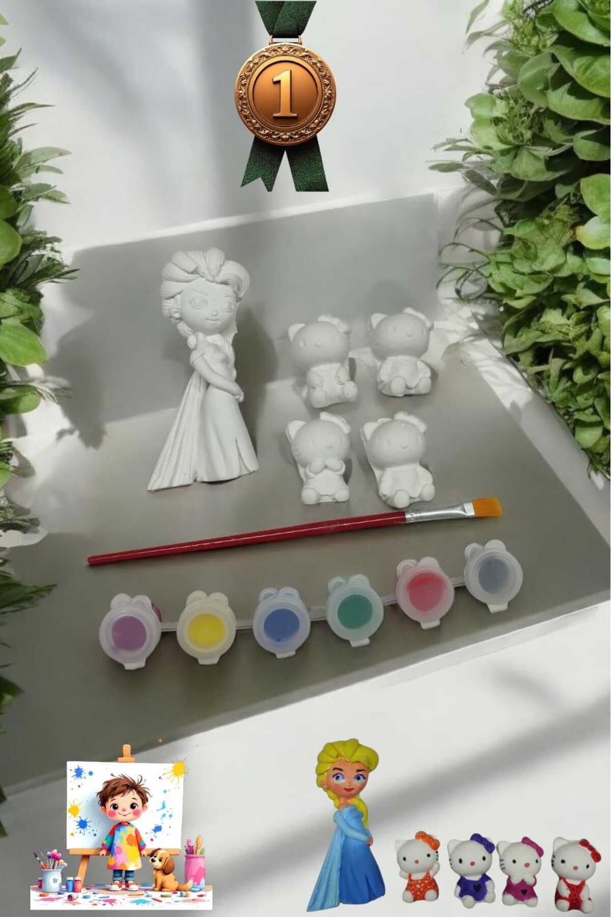 Elsa ve Hello Kitty Taş Boyama Figür Çocuk Gelişimi Anne Çocuk Etkinlik Taş boyama seti