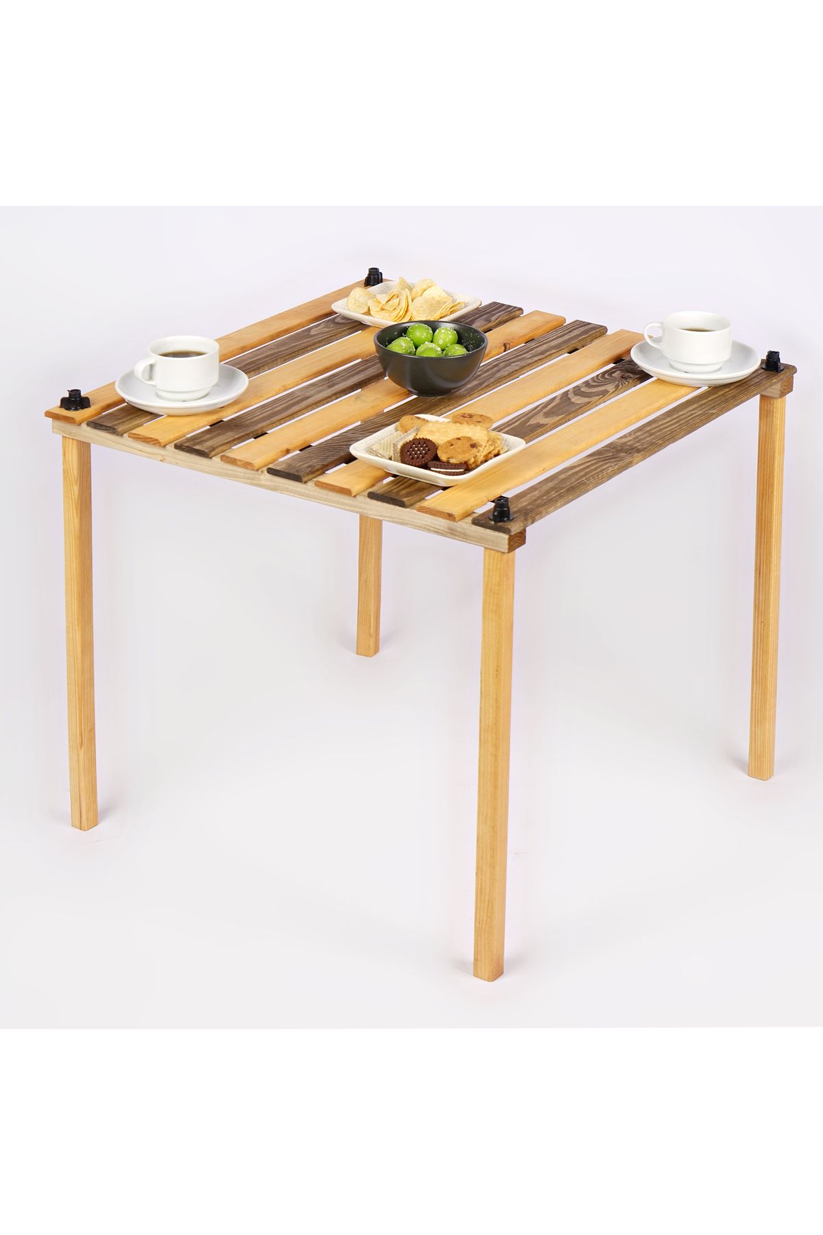 WOODENSA Ahşap Kamp Masası, Katlanabilir, Çantalı, Bahçe Balkon Plaj Piknik Masası 60x60 cm Ceviz/Kiraz