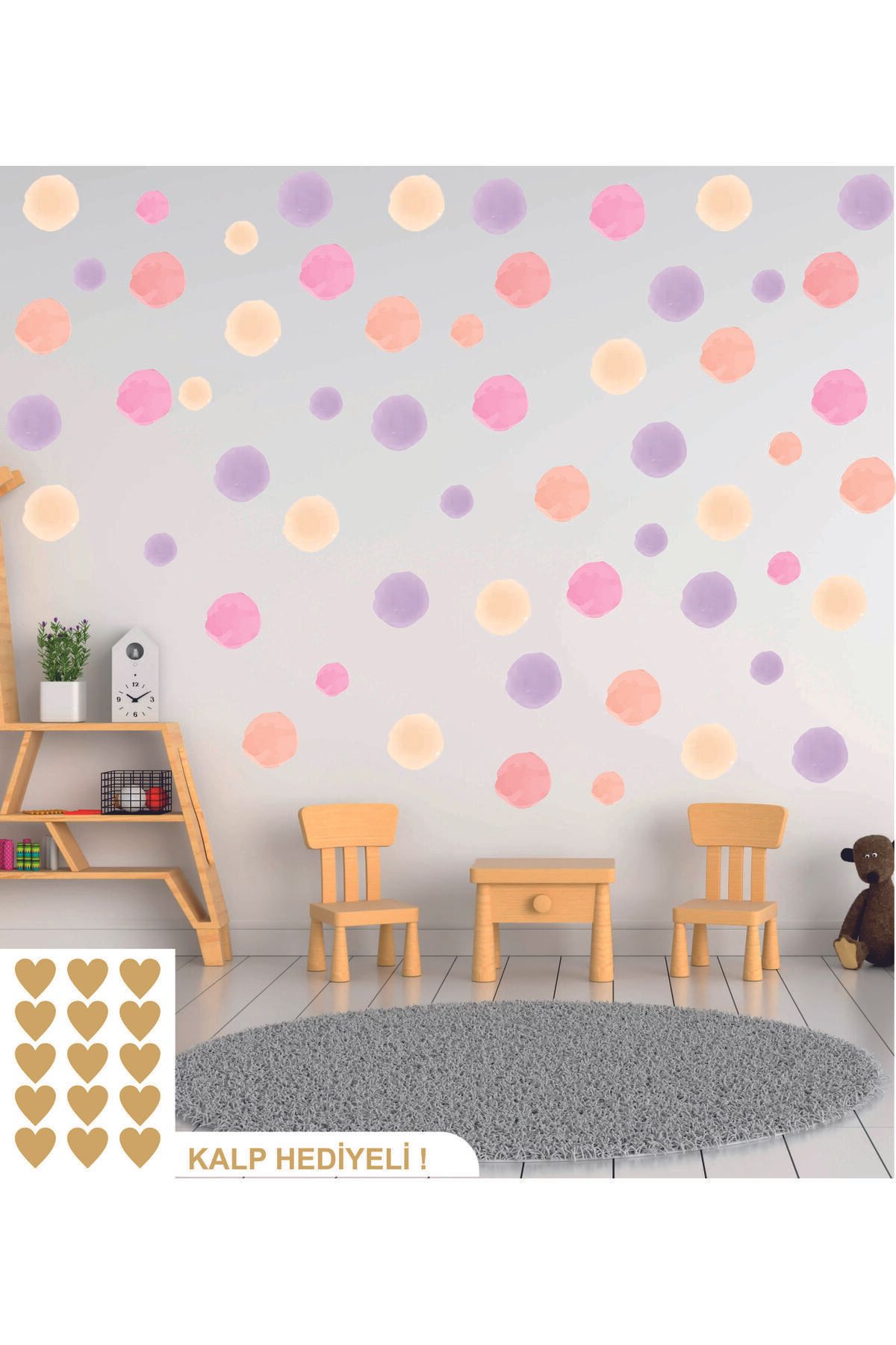 Baskı Madeni 5 Ve 3 Cm Naturel Suluboya Puantiye Çocuk Bebek Odası Duvar Kağıdı Aksesuarları Süsü Sticker Seti