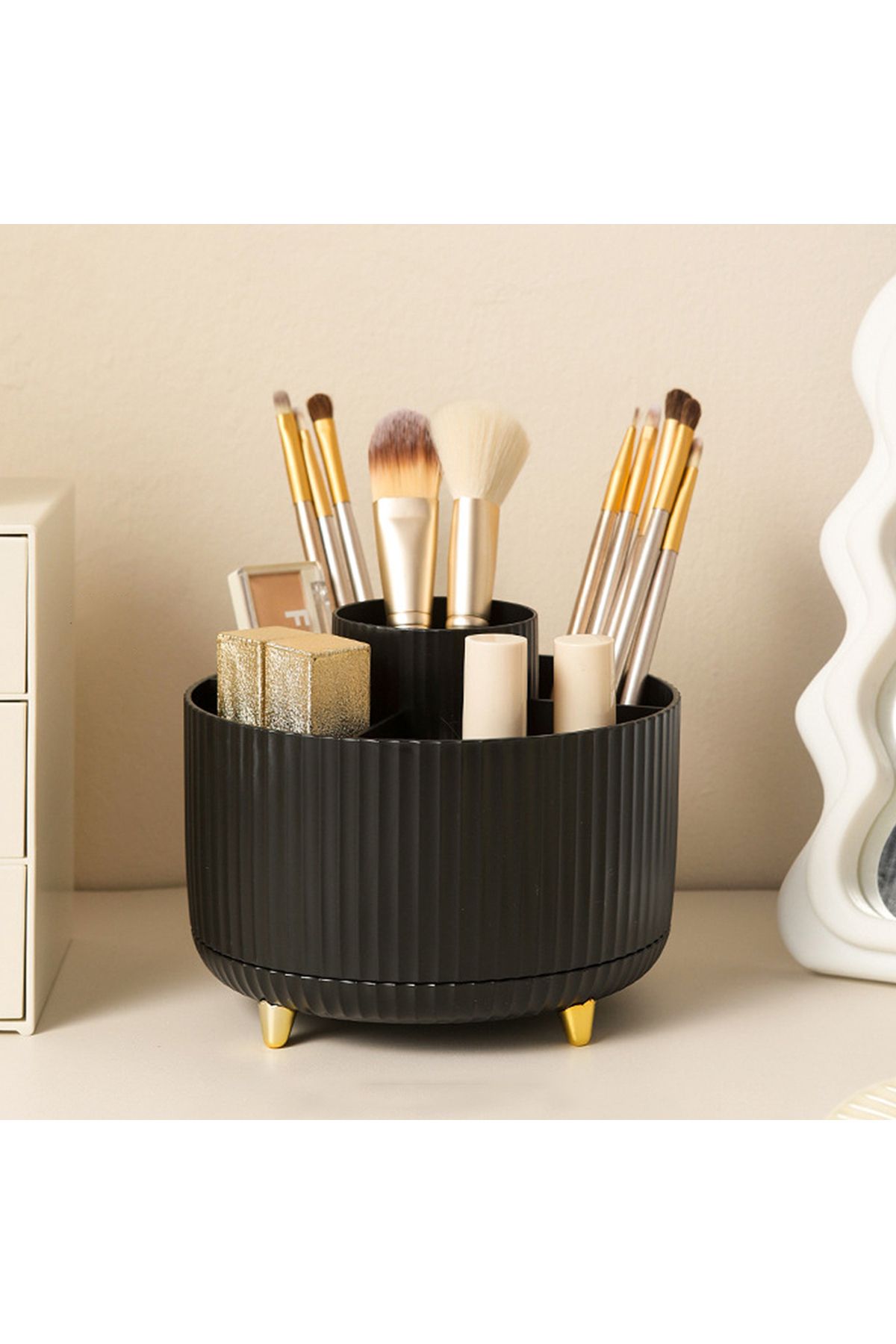 Choice-Black 360° Rotating Makeup Tool Storage Box Desktop Organizer Cosmetic Brushes Holder Lipstick Eyebr 1