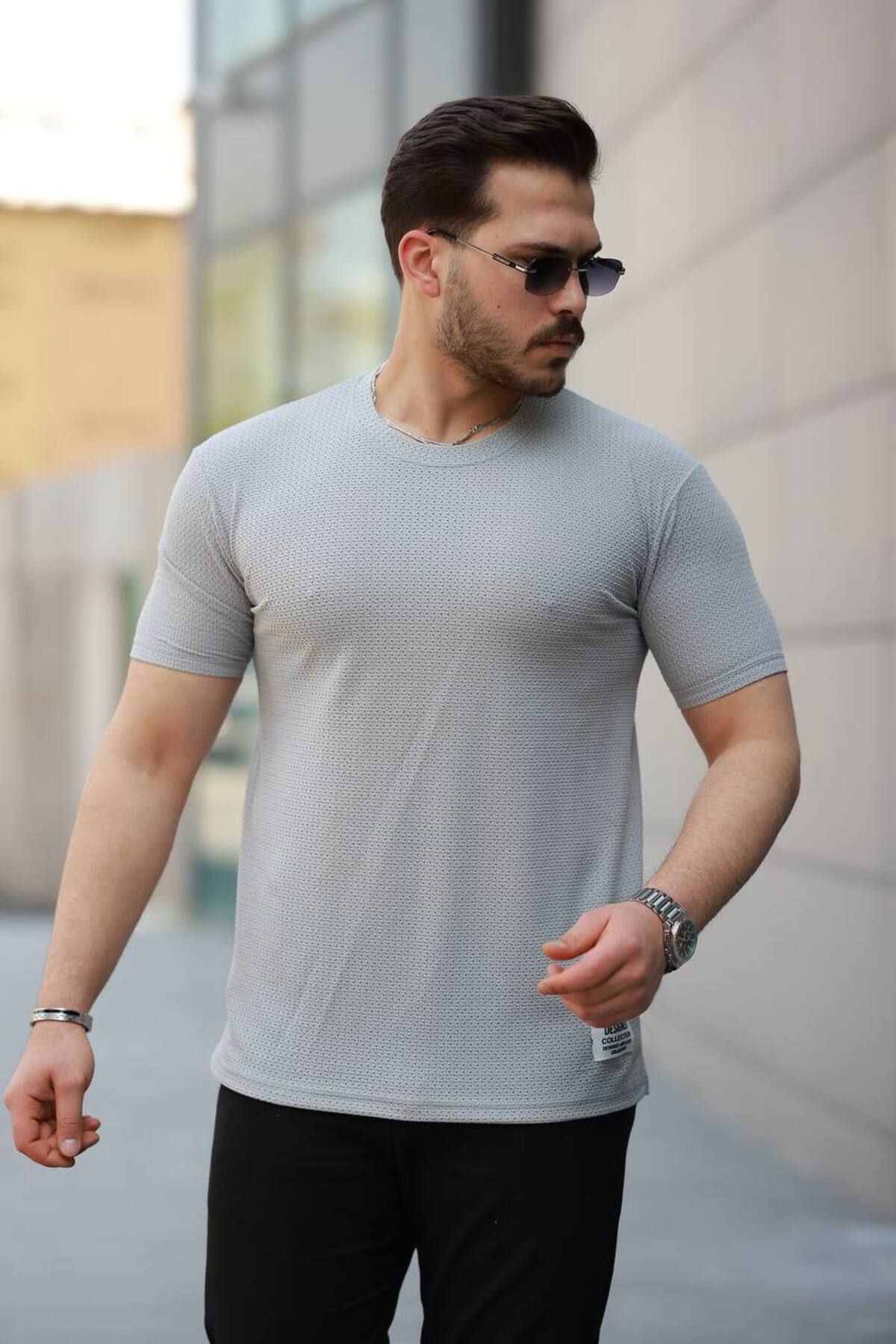 ROBERTO BORNOVA Pamuklu Desenli Bisiklet Yaka Tshirt