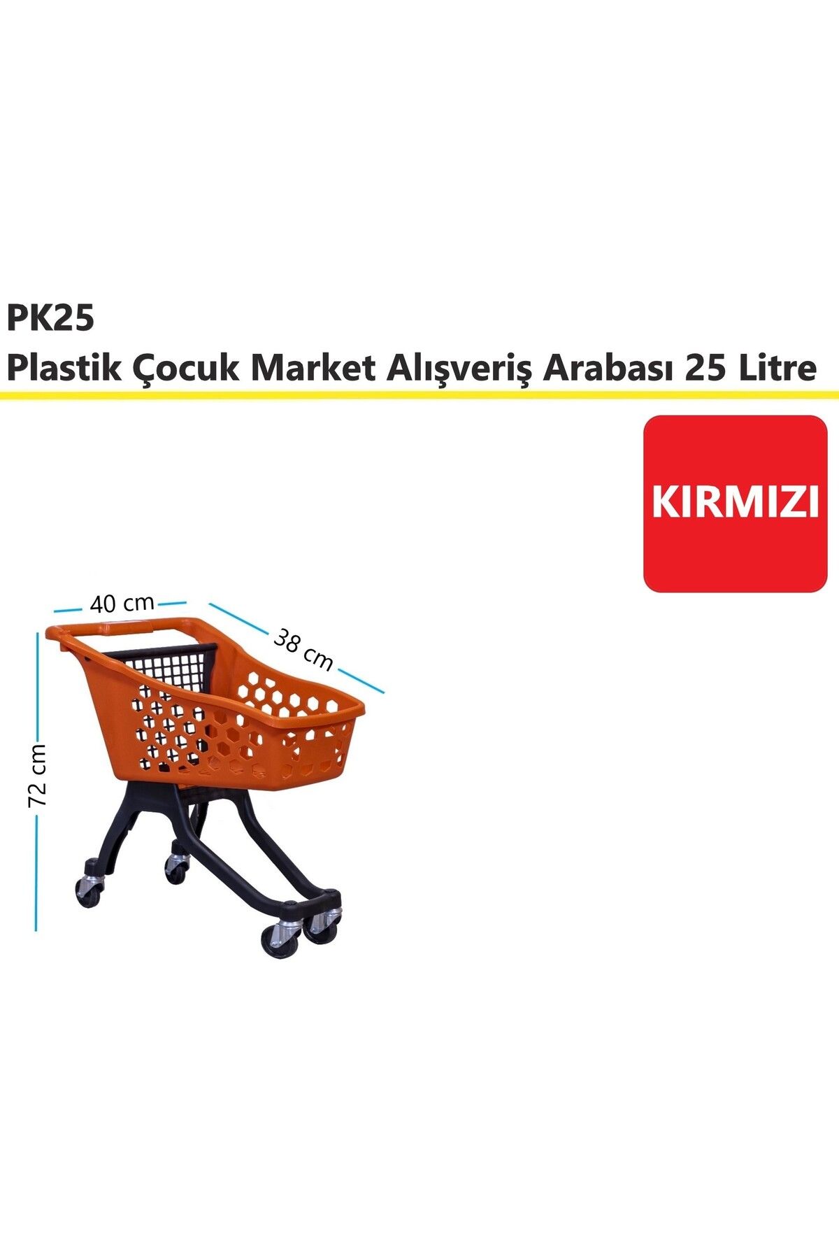 akdenizpos PK25 Plastik Çocuk Market Alışveriş Arabası 25 Litre Kırmızı